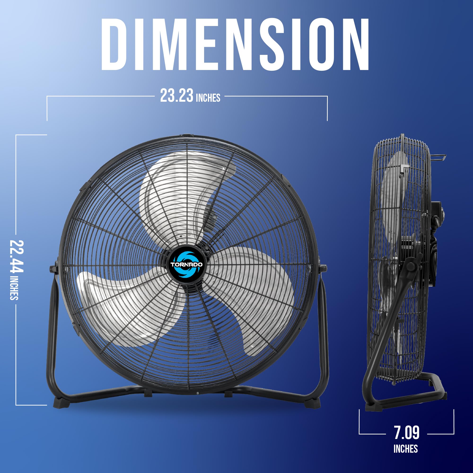Tornado 20 Inch High Velocity Metal Floor Fan, 3 Speed Powerful Cooling For Industrial, Commercial, And Home Spaces, 120Tilt, 6.