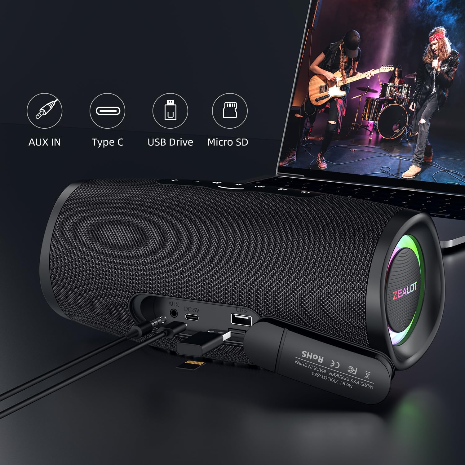 Bluetooth Speaker,Zealot Bluetooth Speaker,Portable Speaker With Bassup Technology,Ip67 Waterproof Speaker,Speakers Bluetooth Wireless,20H Playtime,Stereo,Eq,Outddor Speaker For Beach,Camping,Gifts