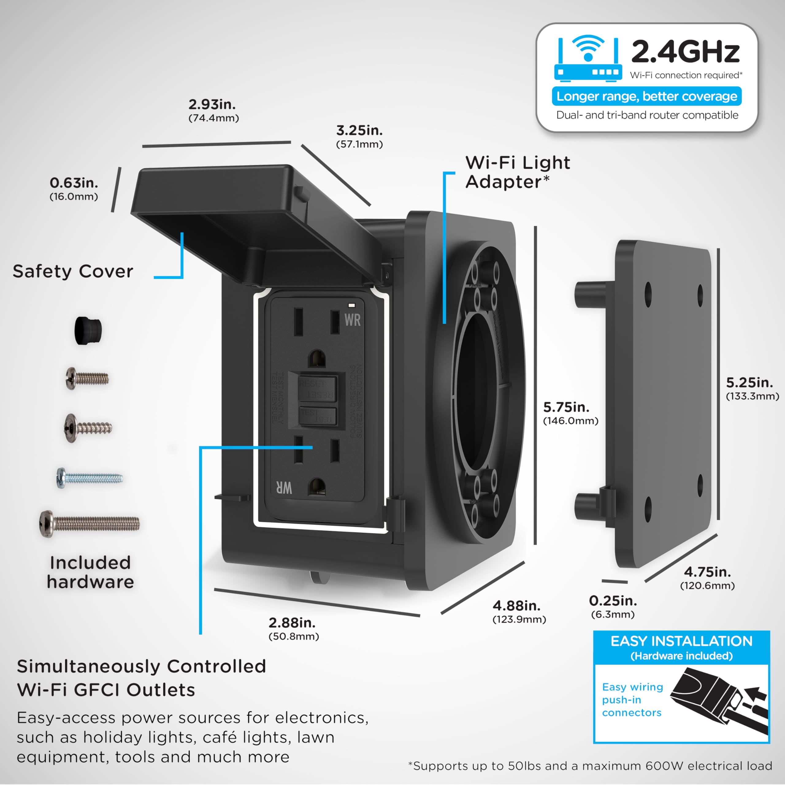 Enbrighten Vibe Add An Outlet Light Adapter, Smart Outdoor Outlet With Two Gfci Outlets For Porch Lights, Security Cameras, Dire