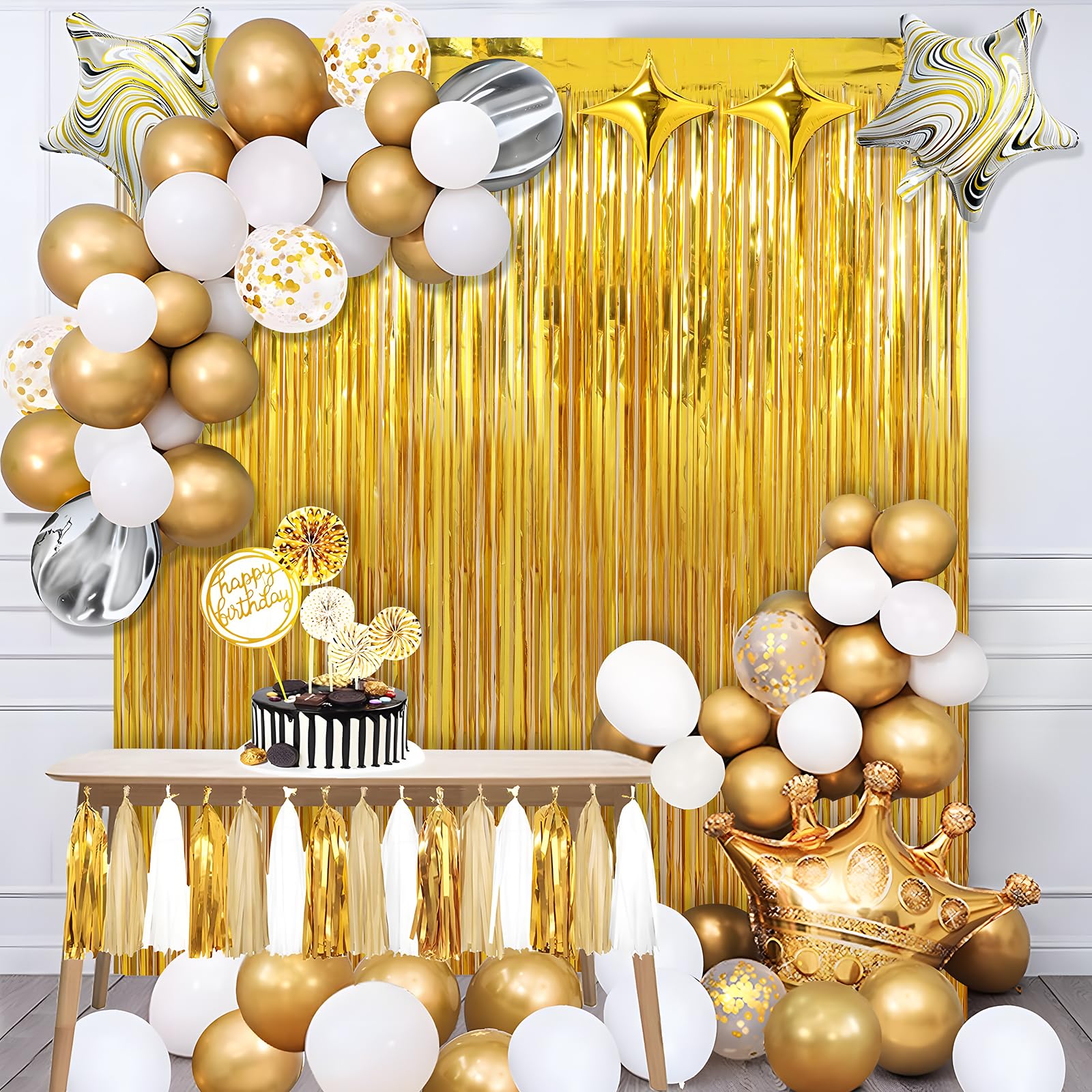 2 Pack Gold Foil Fringe Curtains Streamers Party Decorations 3.3 X 8.2 Ft, Gold Tinsel Curtain Fringe Backdrop For Parties, Door