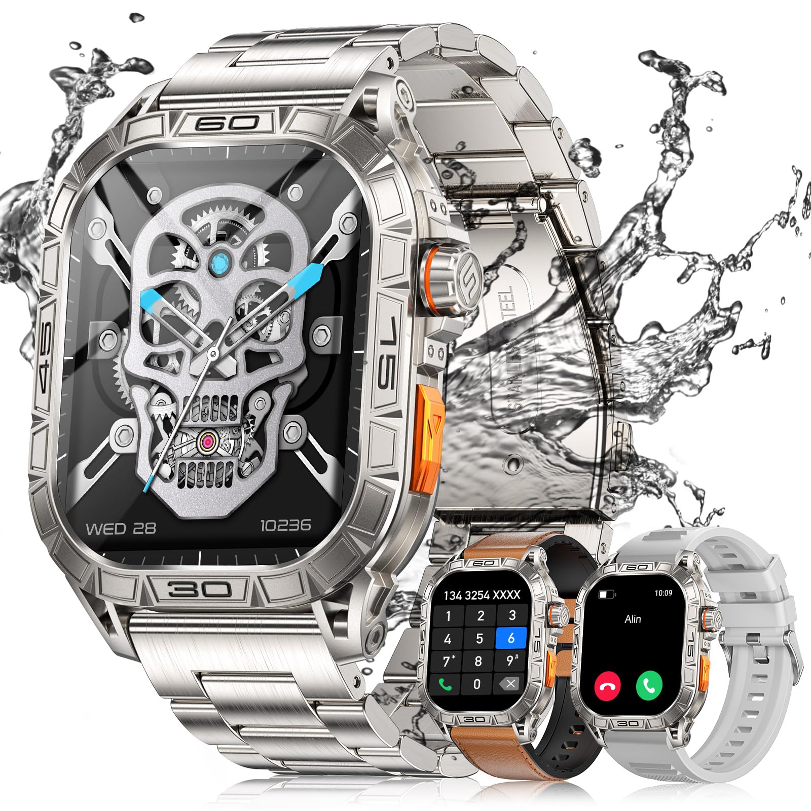 Lige Military Smart Watches For Men(Call Receive/Dial) With 3 Straps,1.96''Hd Big Amoled Rugged Smartwatch For Iphone Android Ph