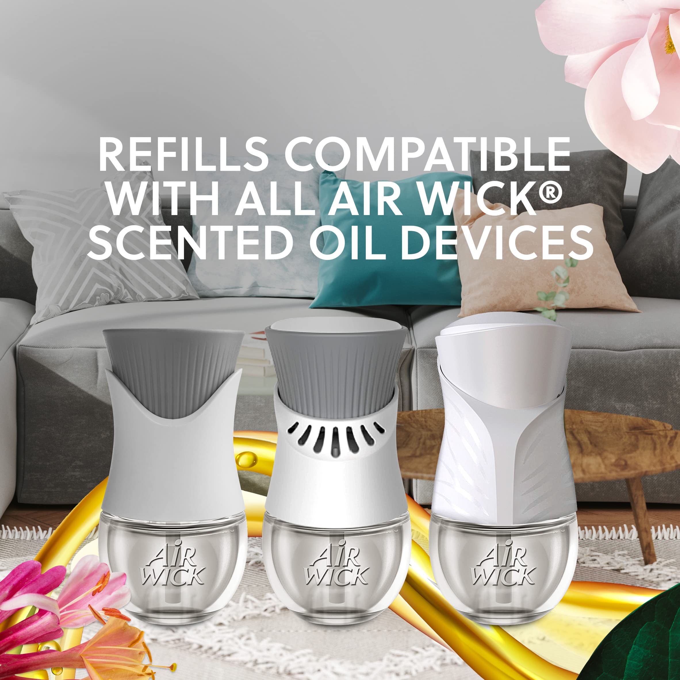 Air Wick Plug In Scented Oil Refill, 5 Ct, Lush Honeysuckle And Raspberry, Air Freshener, Essential Oils, Spring Collection