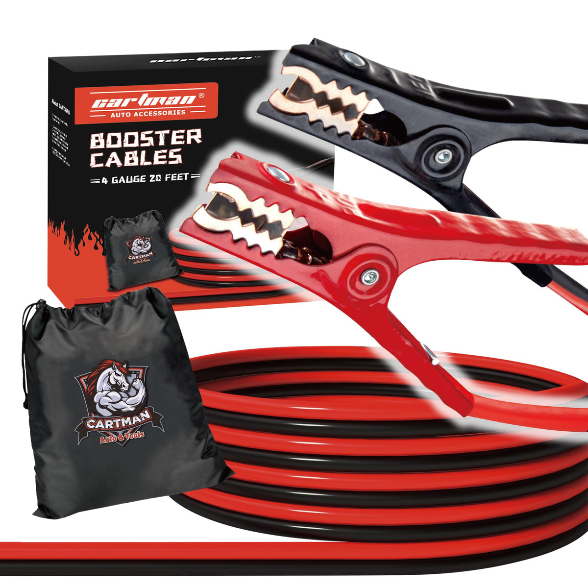 Cartman 4 Gauge 20 Feet Jumper Cables Automotive Booster Cables With Carry Bag For Car Suv And Pickup Trucks