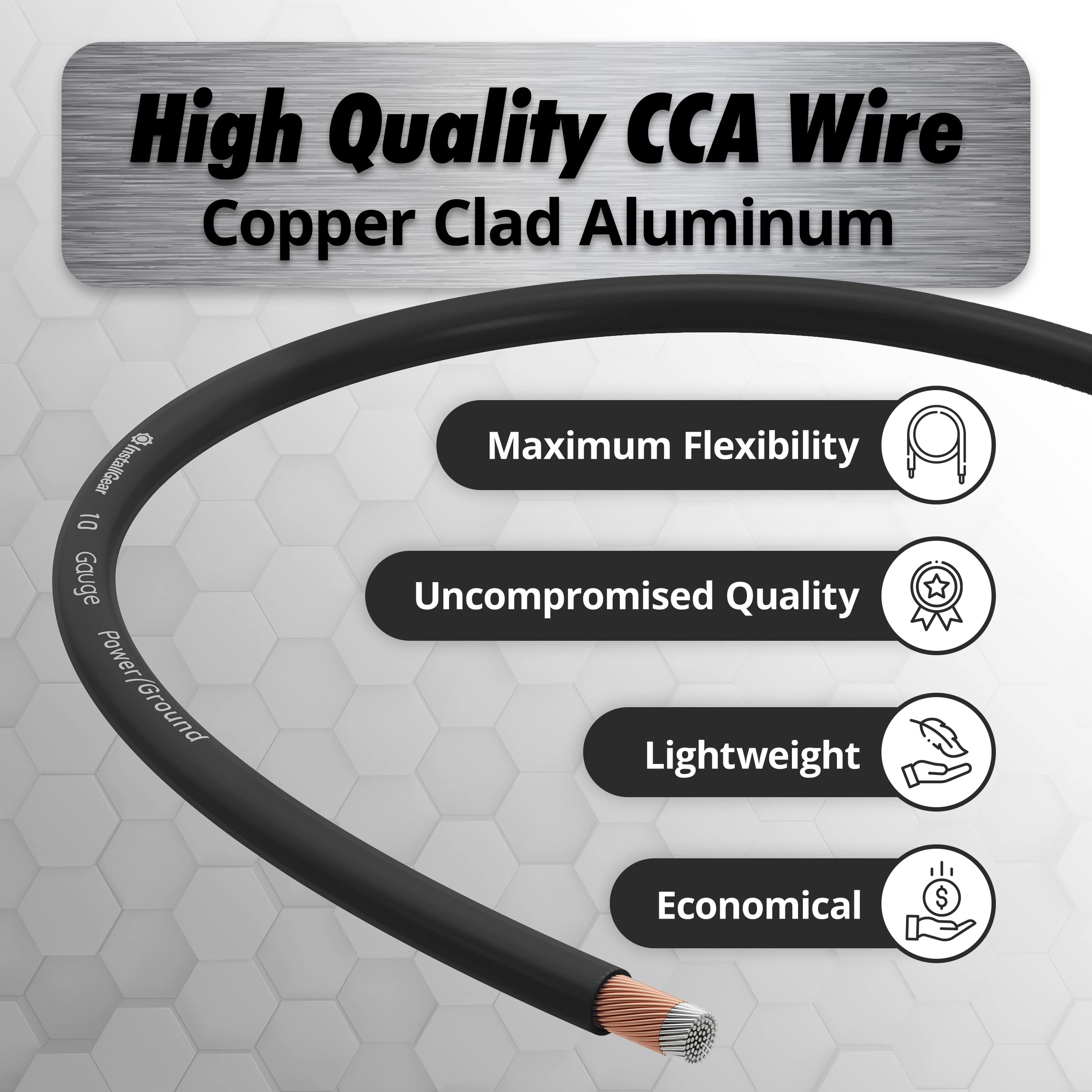 Installgear 10 Gauge Wire (25Ft) Copper Clad Aluminum Caa   Primary Automotive Wire, Car Amplifier Power & Ground Cable, Battery