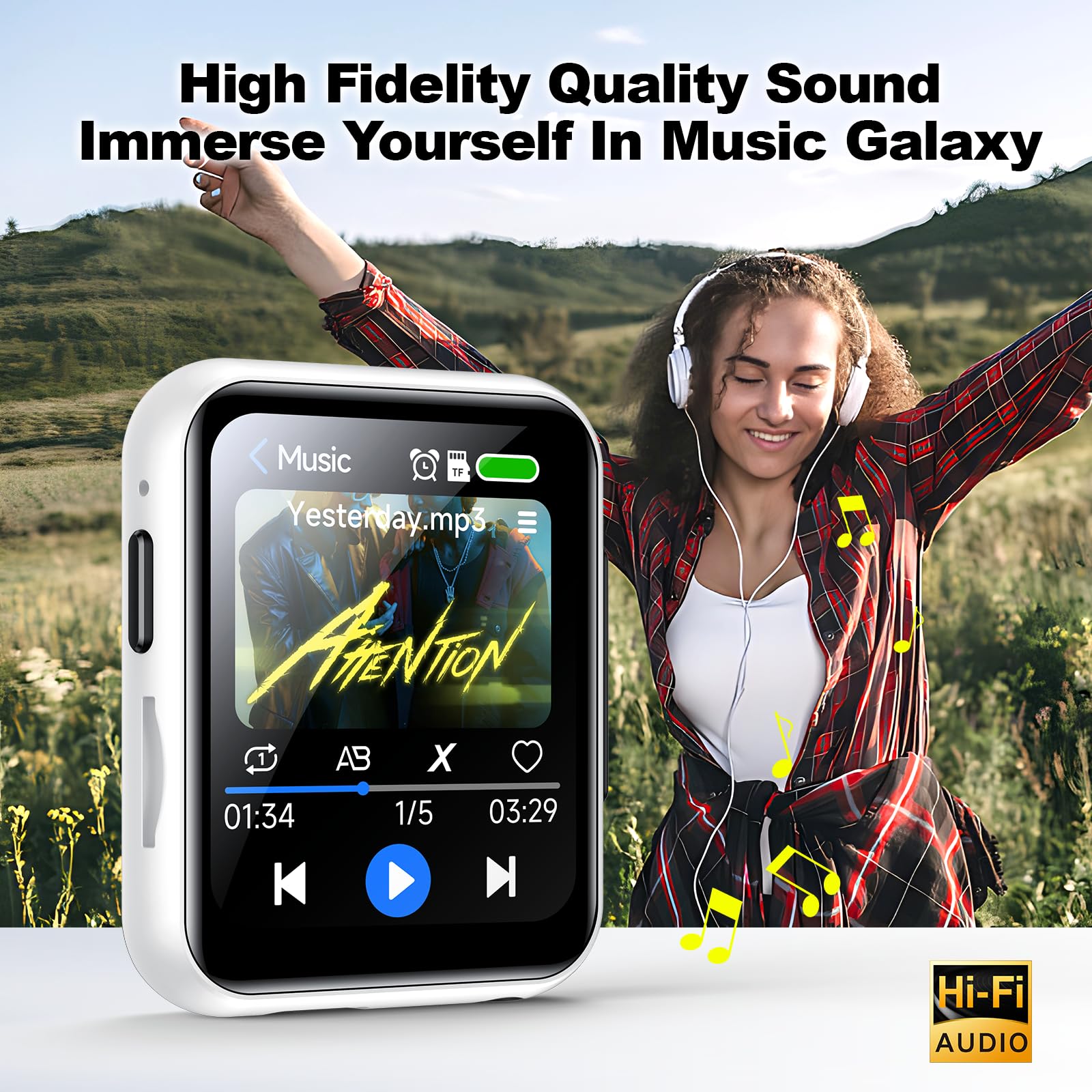 Mp3 Player With 128Gb Tf Card, Bluetooth 5.4 Lossless Sound Audio Player, 2'' Touch Screen Portable Music Player With Speaker, V