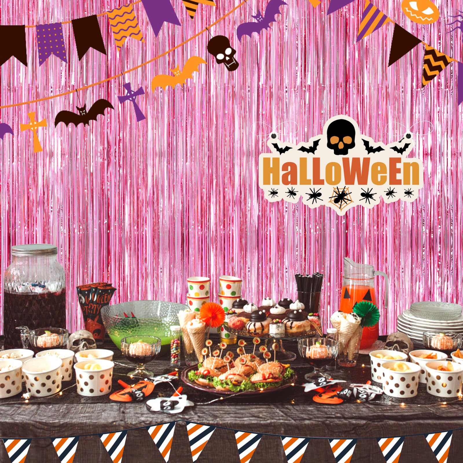 Glitter Pink Party Streamers 2Pack Glitter Foil Fringe Curtain 3.3 X 8.3Ft Pink Party Decor Photo Booth Streamers Metallic Tinse