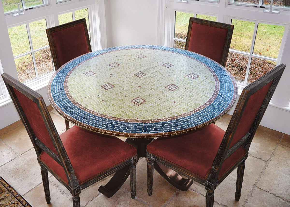 Laminet   Elite Elastic Edged Print Table Pad   Mosaic Blue   Small Round   Fits Tables Up To 44 Diameter   The Ultimate Protect