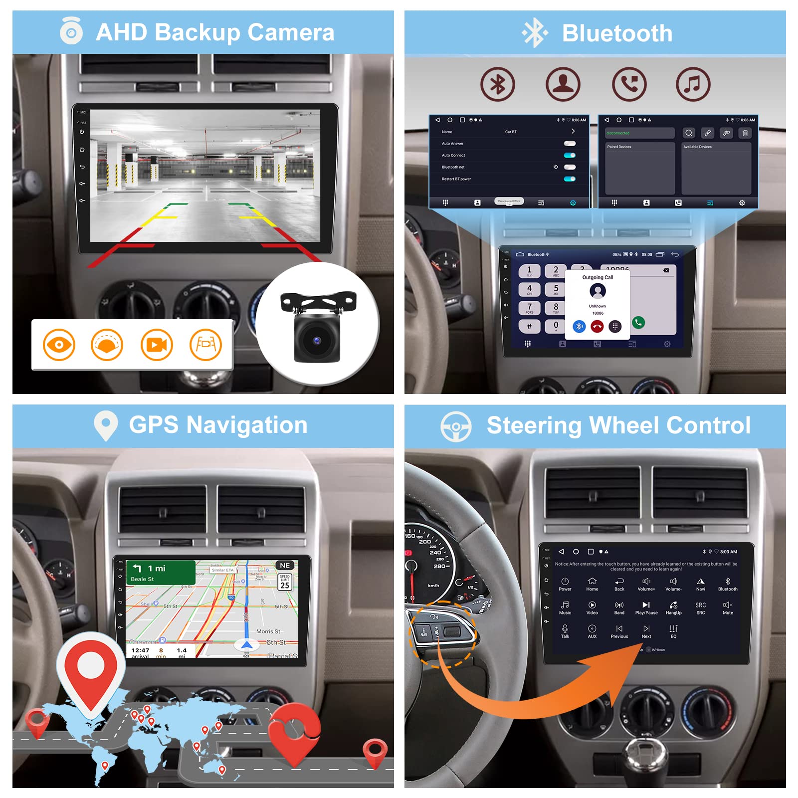 [2G+32G] Car Radio For Jeep Compass Patriot 2007 2008 2009, 10.1 Inch Android Touch Screen Stereo, Carplay/Android Auto/Mirror L