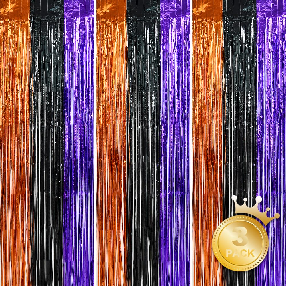 Beishida 3 Pack Tinsel Curtain Party Streamers Backdrop Halloween, Door Streamers Fringe Foil Curtain Backdrop Curtain For Hallo