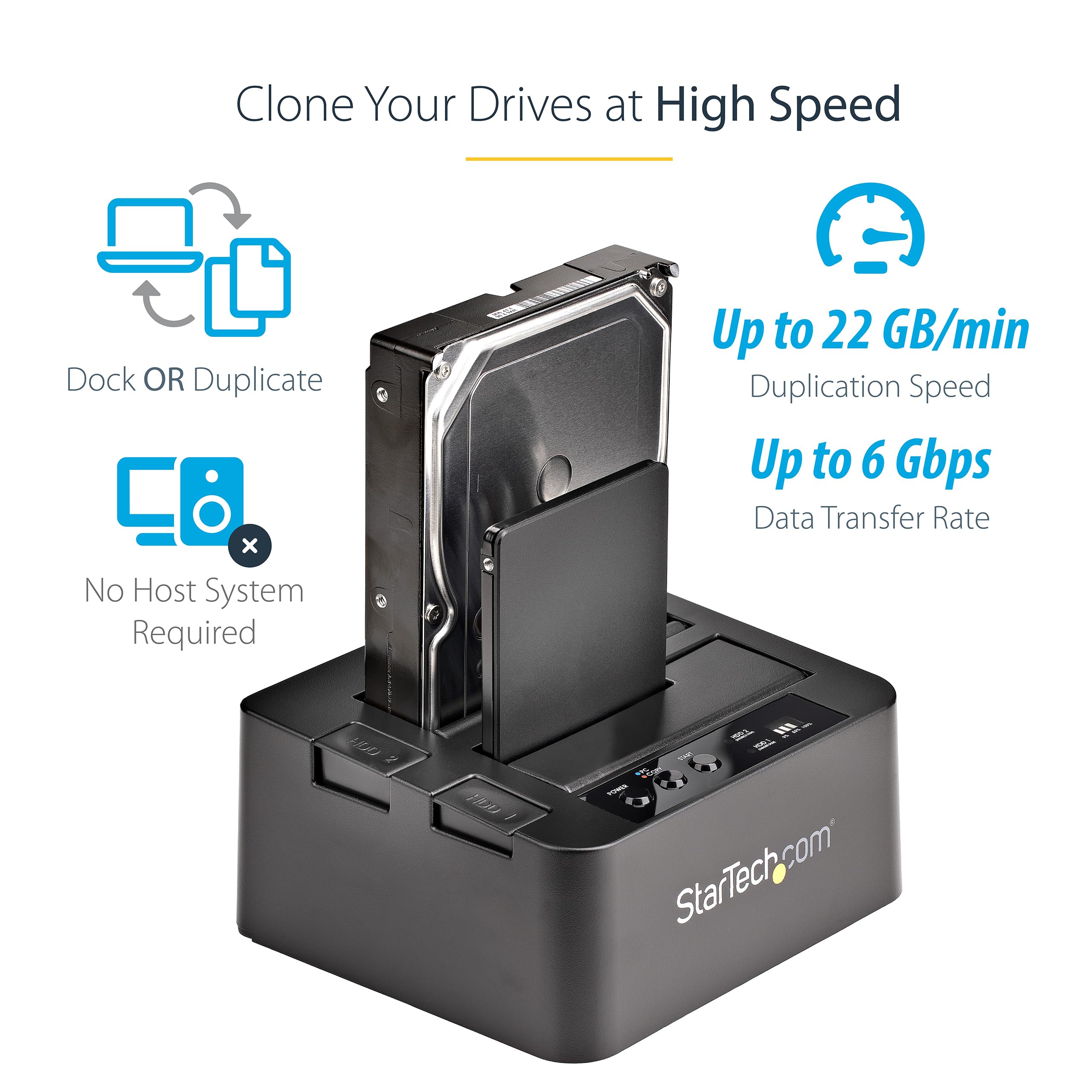 StarTech.com Standalone Hard Drive Duplicator, External Dual Bay USB 3.0 (5 Gbps) / eSATA to 2.5/3.5' SATA III HDD/SSD Cloner/Copier, Hard Disk Docking Station, Cloning/Recovery (SDOCK2U33RE),Black