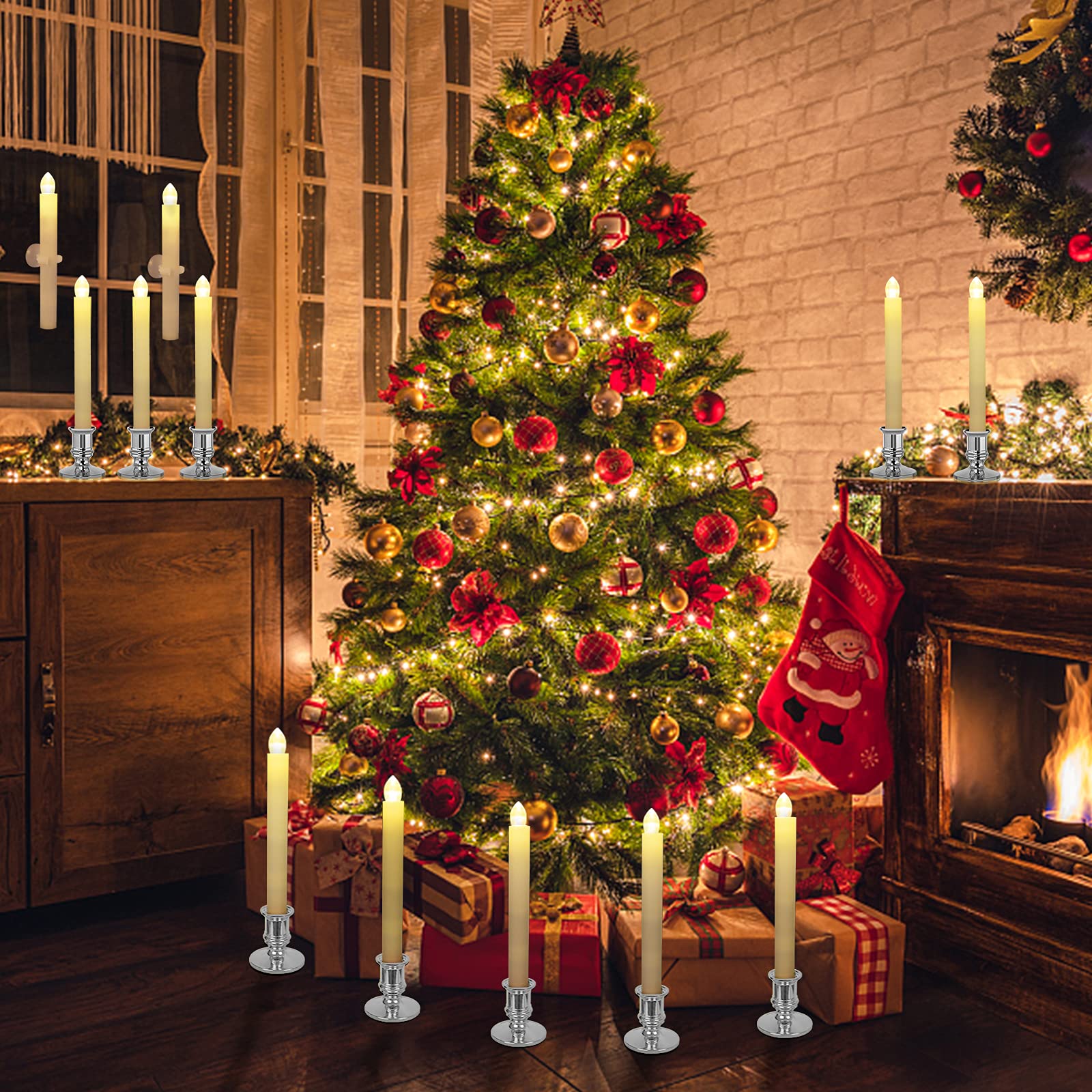 Window Candles 2 Pack Battery Operated Flameless Taper Candles Christmas Window Candles Light With Remote Control, Timer, Remova