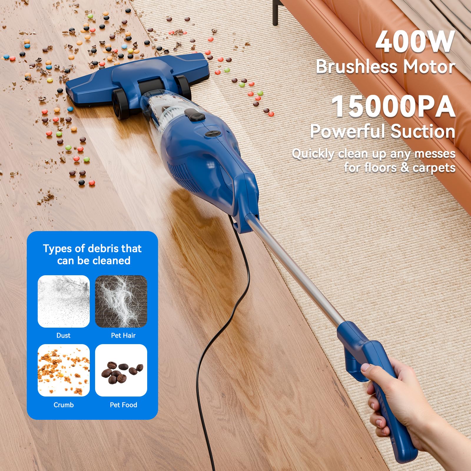 Corded Vacuum Cleaner, 12 In 1 Vacuum Cleaners For Home 15Kpa Power Suction Lightweight Stick Vacuum With Washable Hepa Filter C