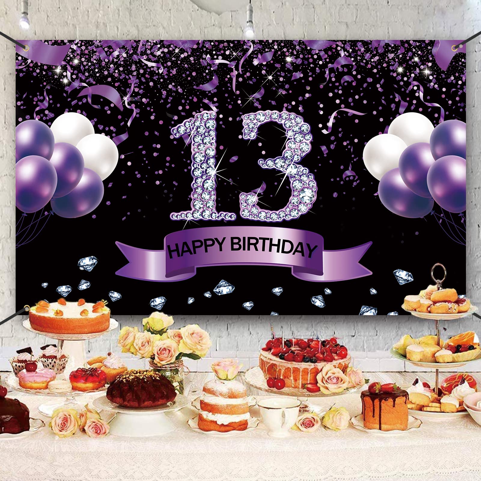 Trgowaul Happy 13Th Birthday Party Decorations For Girls Purple Happy 13Th Anniversary Birthday Sign Banner For Her 13Th Party D