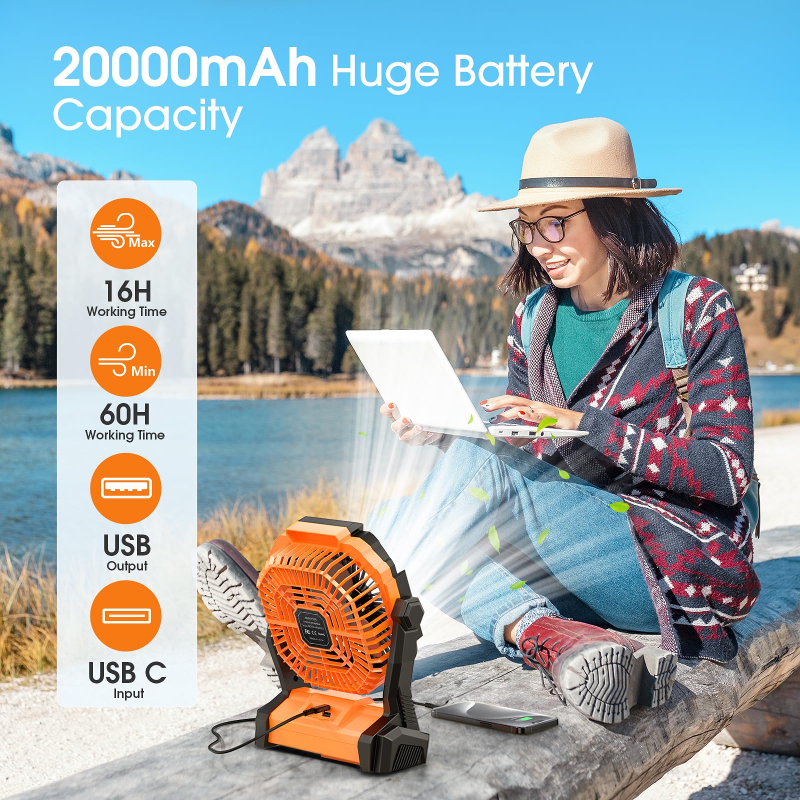 Portable Fan Rechargeable, Cordless Battery Powered Fan With Led Lantern, Small Table Fan, Usb Battery Operated Fans For Travel