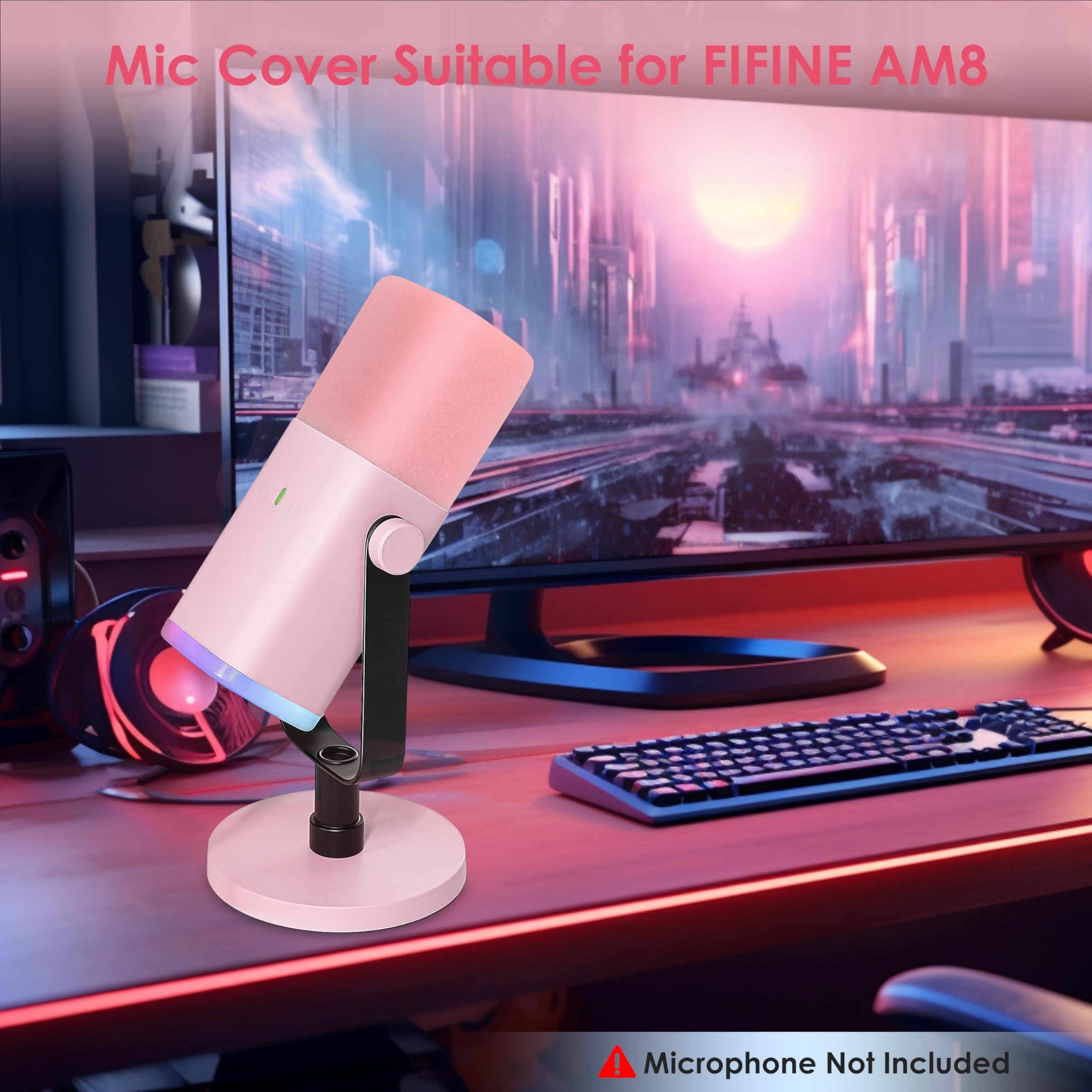 YOUSHARES Pop Filter for Fifine AM8 - Pink Foam Mic Cover, Professional Windscreen to Improve Sound Quality
