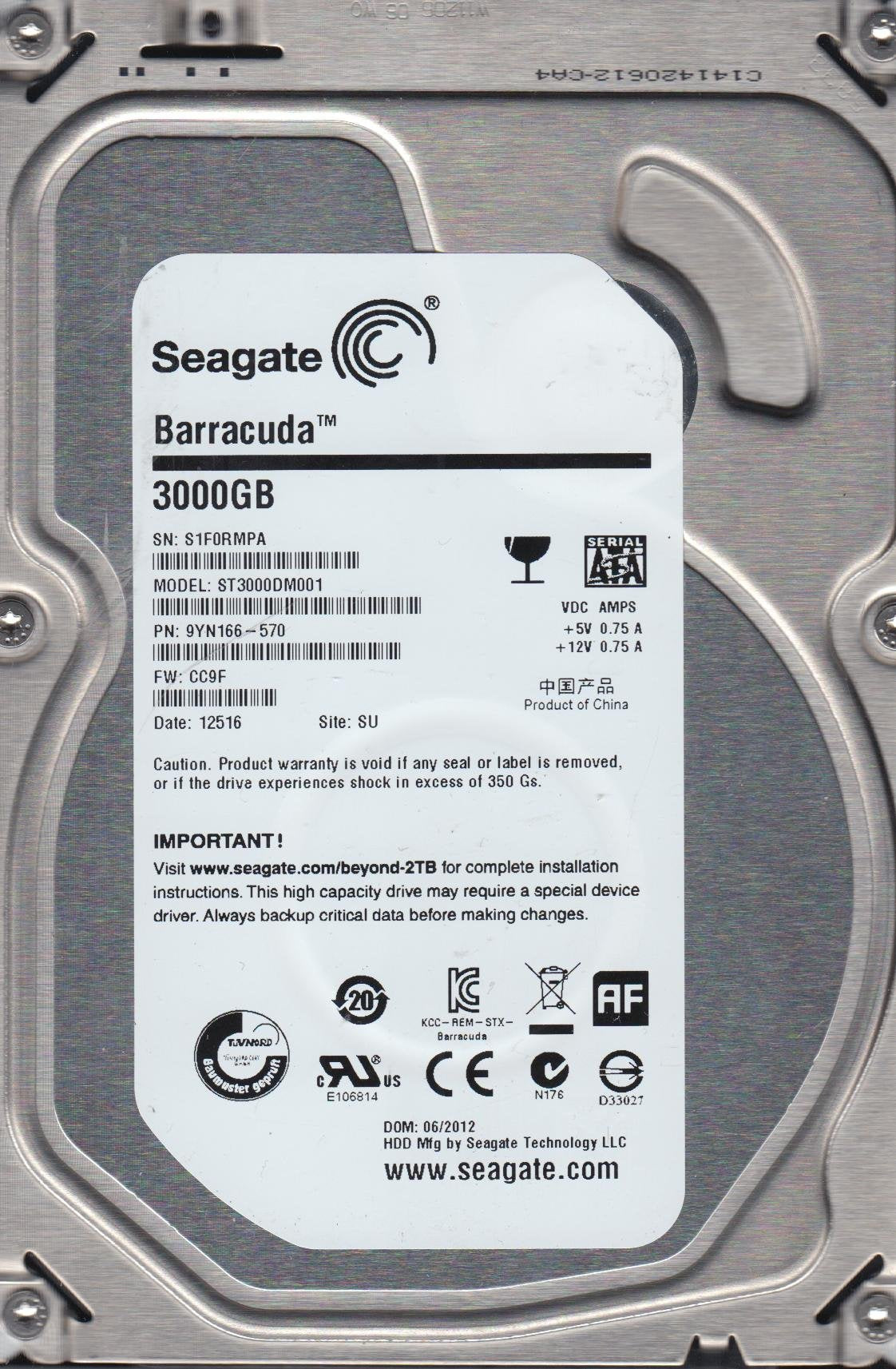 Seagate Barracuda 3TB 7200rpm SATA III Internal Hard Drive (ST3000DM001)