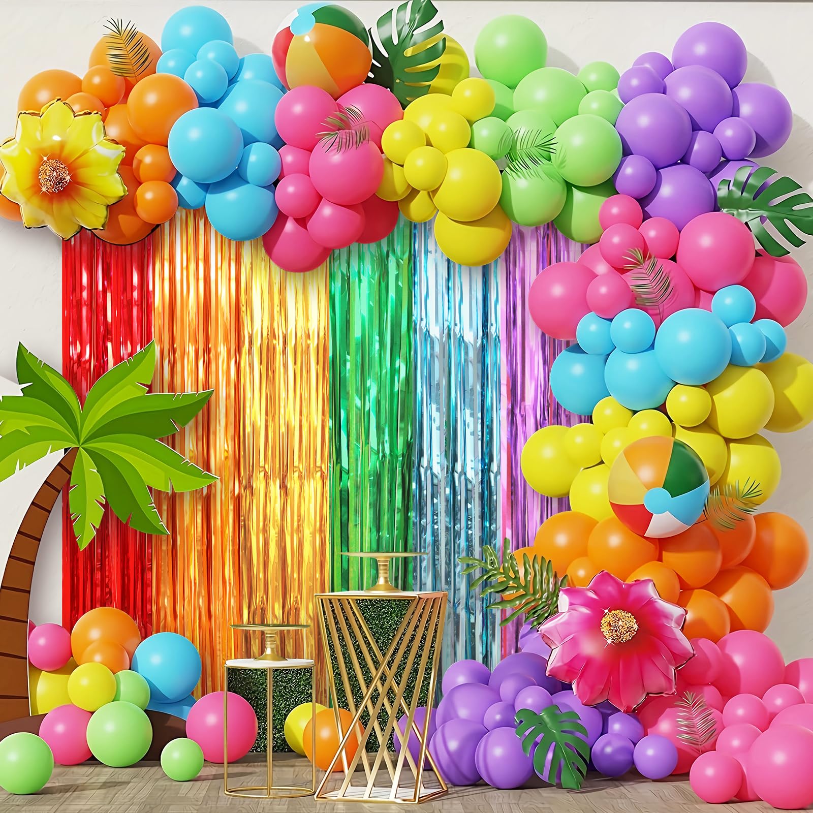 Crosize 2 Pack 3.3 X 8.2 Ft Rainbow Foil Fringe Curtains Party Decorations, Tinsel Curtain Backdrop For Parties, Door Streamers,