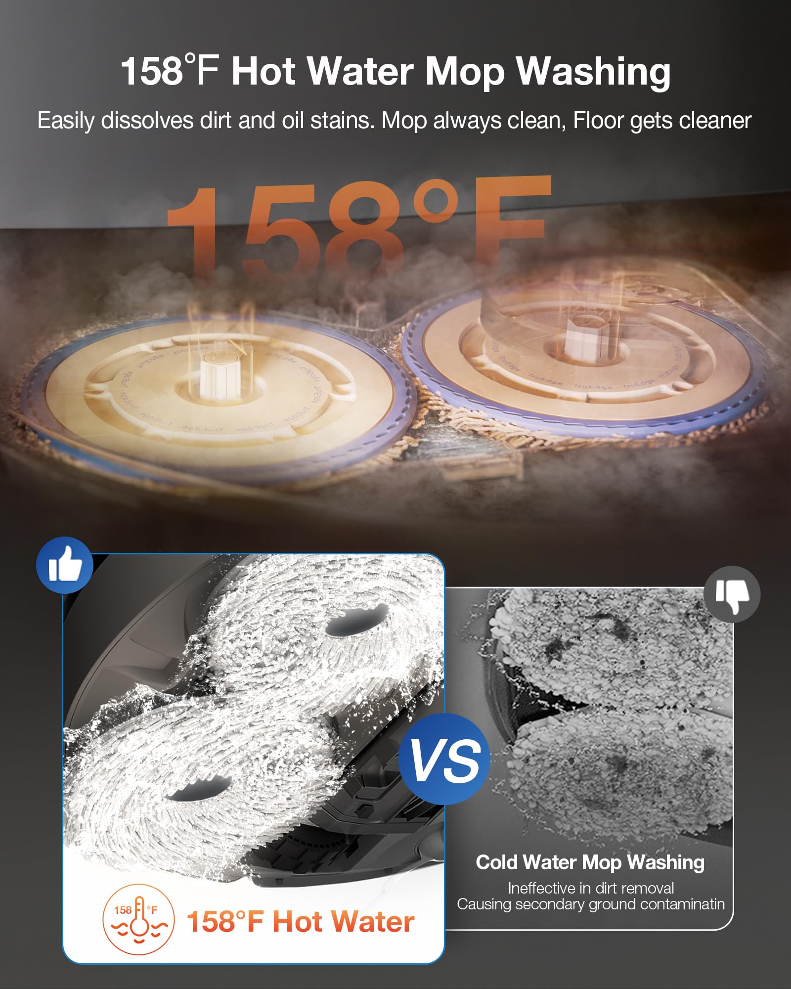 Ecovacs Deebot T30S Care Robot Vacuum And Mop, 11000Pa, Zerotangle Technology, Truedge Adaptive Edge Mopping, Hot Water Mop Wash