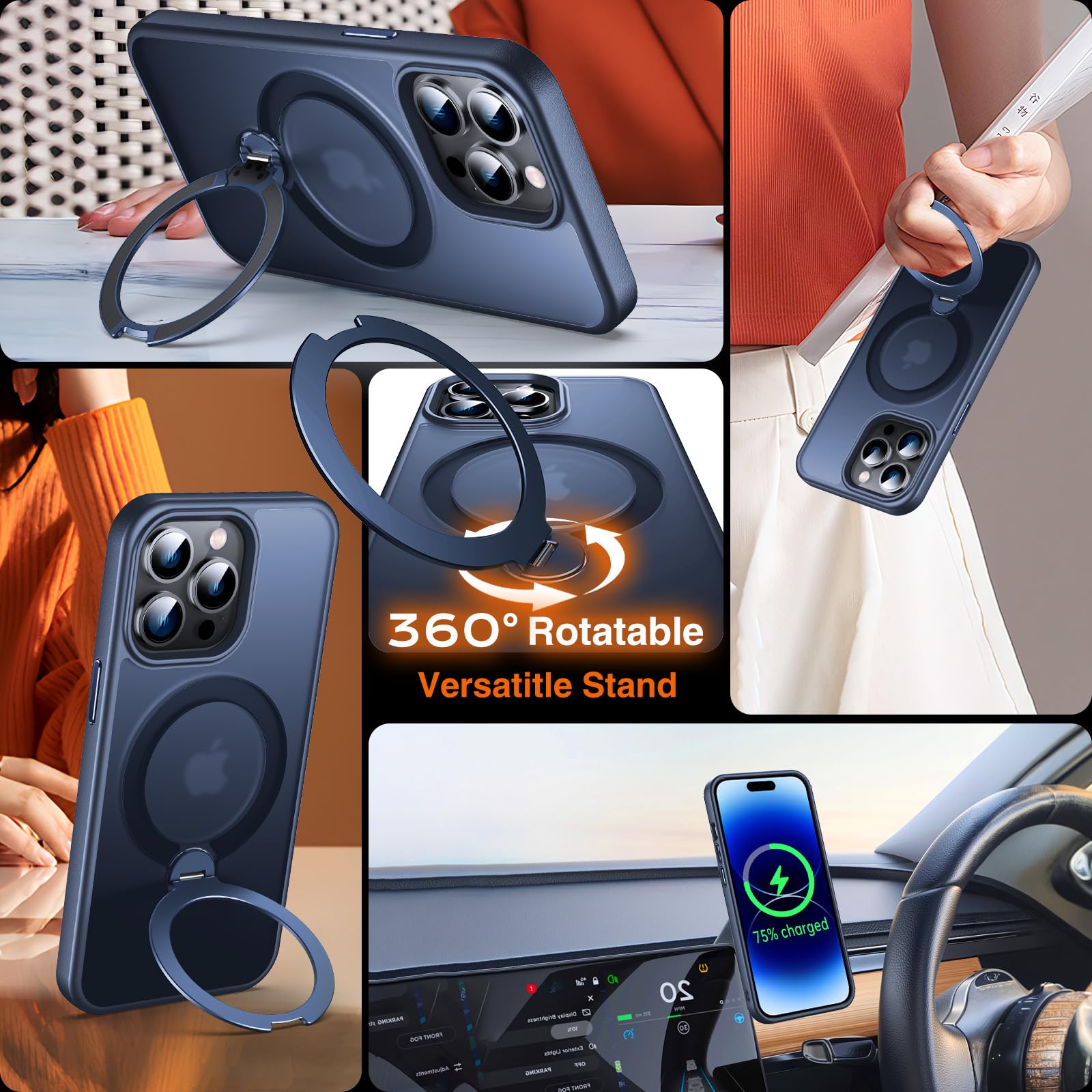 Chicfun 360 O-Ring Magstander For Iphone 14 Pro Case With Magnetic Kickstand Ring Holder [Compatible With Magsafe][360Rotate Sta