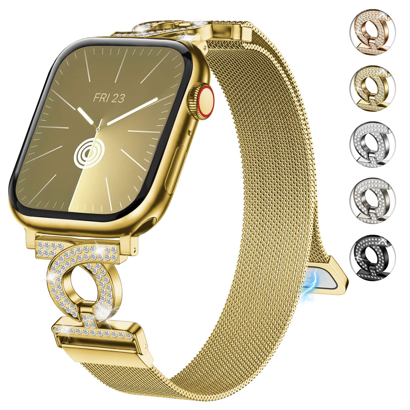 wutwuk Slim Stainless Steel Mesh Band Compatible with Apple Watch Bands 44mm 45mm 46mm 49mm Glitter Magnetic Milanese Loop Brace