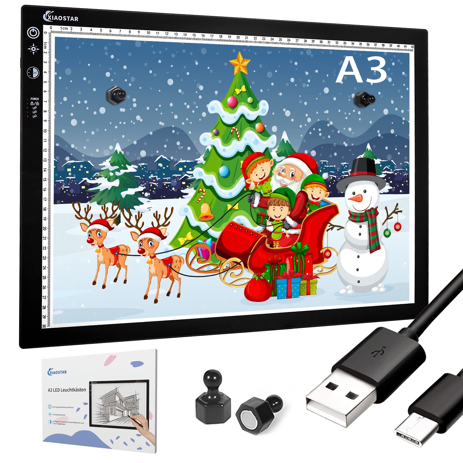 Light Box Drawing Pad A3, Dimmable 3 Brightness And Colour Temperature With Type C Charge Cable And Brightness Adjustable For Ar