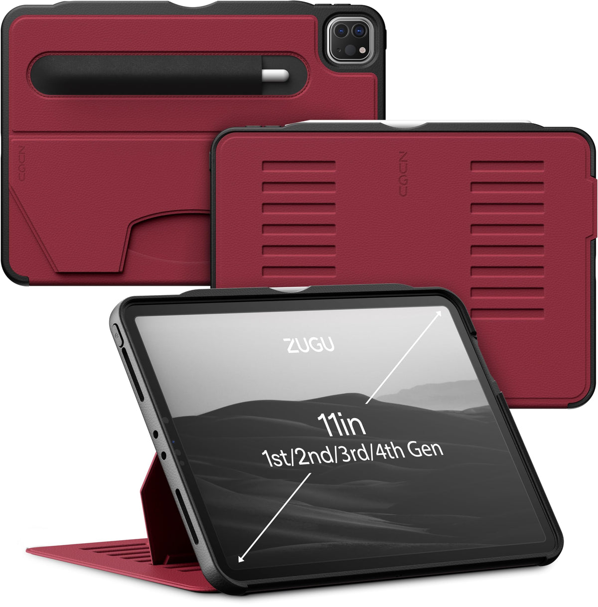 Zugu Case Ipad Pro 11 Inch Case, 1St/2Nd/3Rd/4Th Generation Stand 2018/2020/2021/2022, Slim Protective Cover W/Wireless Apple Pencil Charging, Convenient Magnetic Stand & Sleep/Wake Cover, Cherry Red