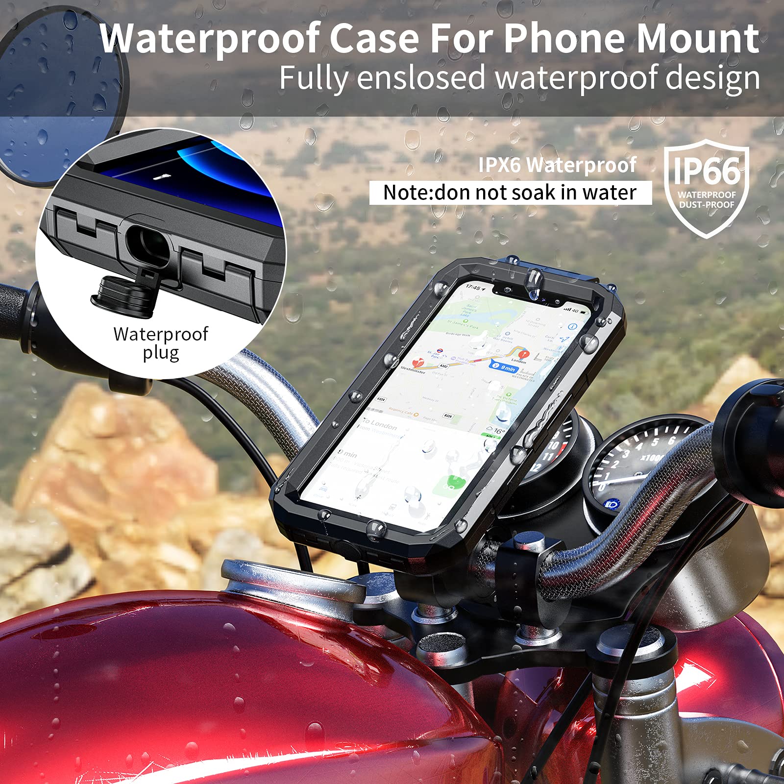 Kewig Bike Phone Mount Waterproof, Motorcycle Phone Mount With Aluminum Alloy Handlebar Mount Base & Touch Screen, 360 Rotation
