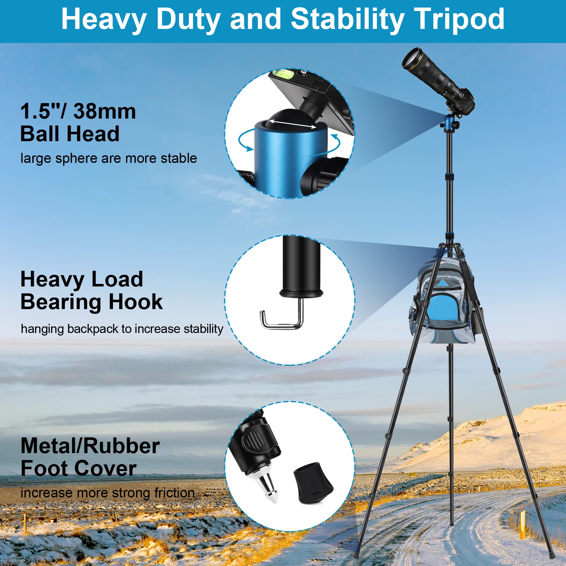 Tripod For Camera, 81'' Camera Tripod Stand, 83 Inches Dslr Tripods & Monopods, Heavy Duty Travel Tripod For Binoculars Laser Le