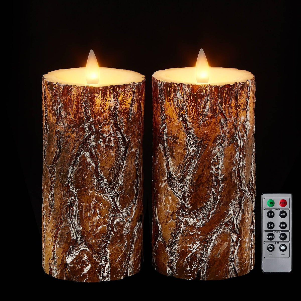 Cozierglow Pine Flameless Pillar Candles Flickering With Remote Timer, Battery Operated Led 3D Moving Flame Real Wax Candles, Se