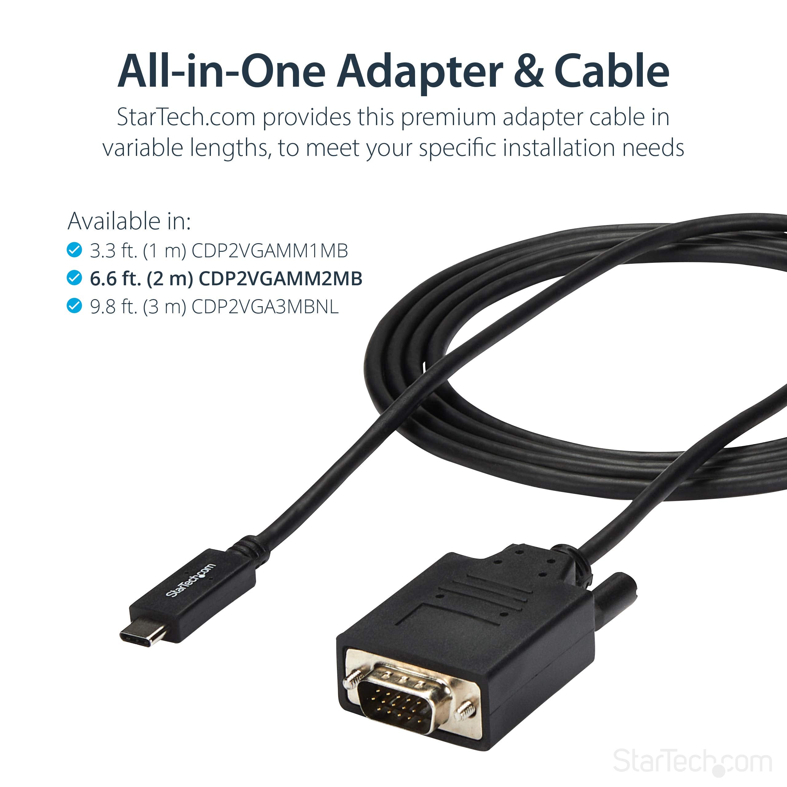 Startech.Com 6Ft/2M Usb C To Vga Cable   1920X1200/1080P Usb Type C To Vga Video Active Adapter Cable   Thunderbolt 3 Compatible