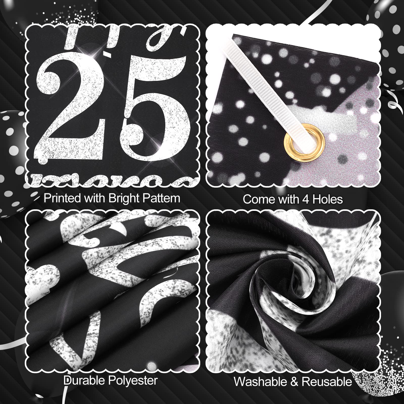 25Th Wedding Anniversary Decorations Black Silver Happy 25Th Anniversary Banner 25Th Wedding Anniversary Banner For 25Th Anniver