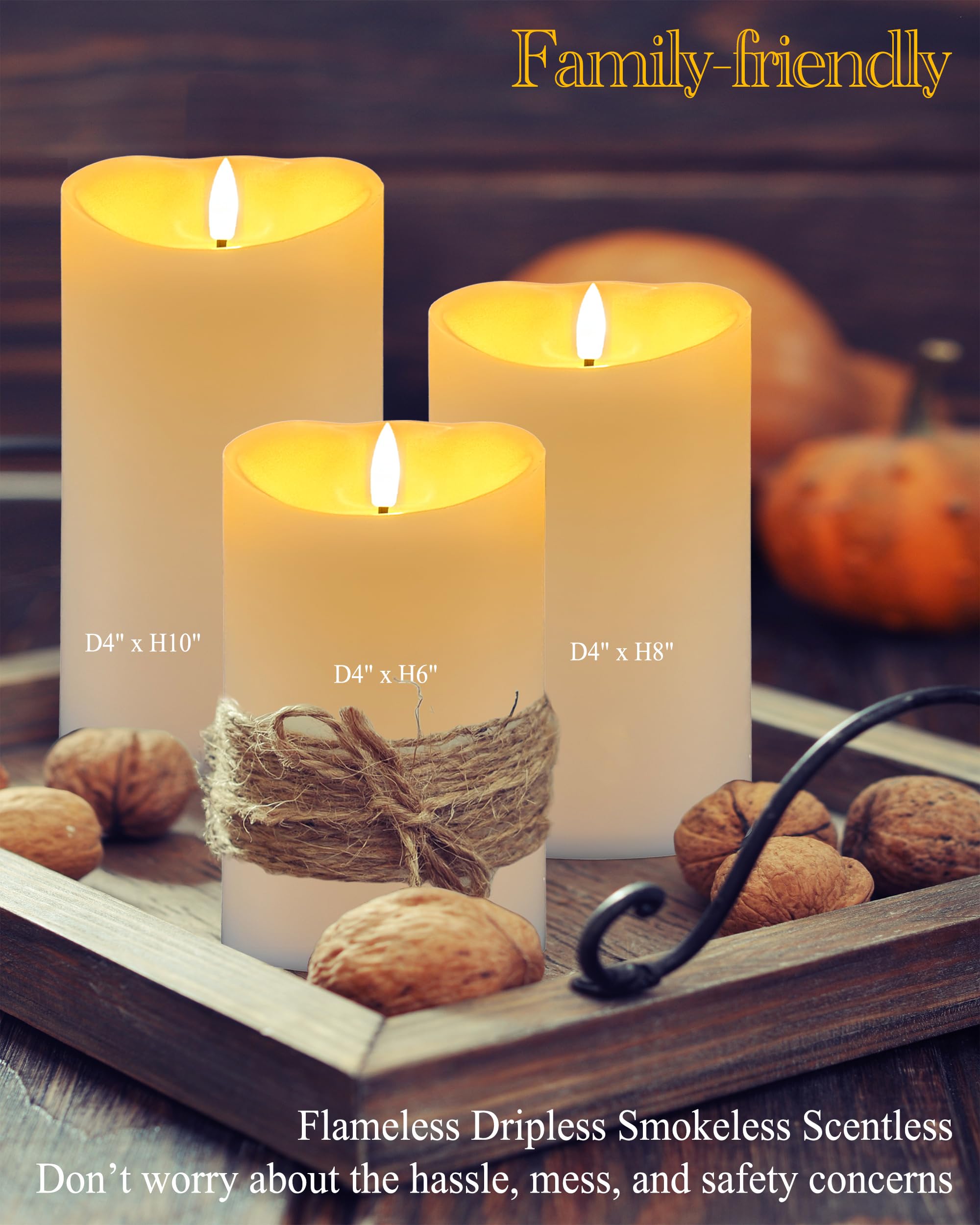 Gmnee 4''X12'' Flickering Flameless Candles With Remote Timer, 4'' Diameter Extra Large White Pillar, Wax, 1 Pack Tall Led Batte