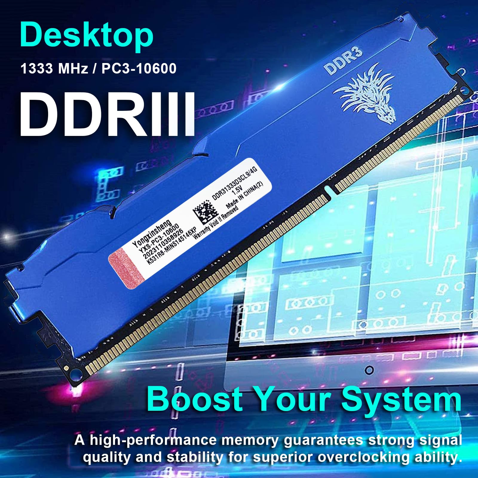 Yongxinsheng Ddr3 8Gb Kit (4Gbx2) Desktop Ram 1333Mhz Pc3 10600 Udimm Non Ecc Unbuffered 1.5V 2Rx8 Dual Rank 240 Pin Cl9 Pc Comp