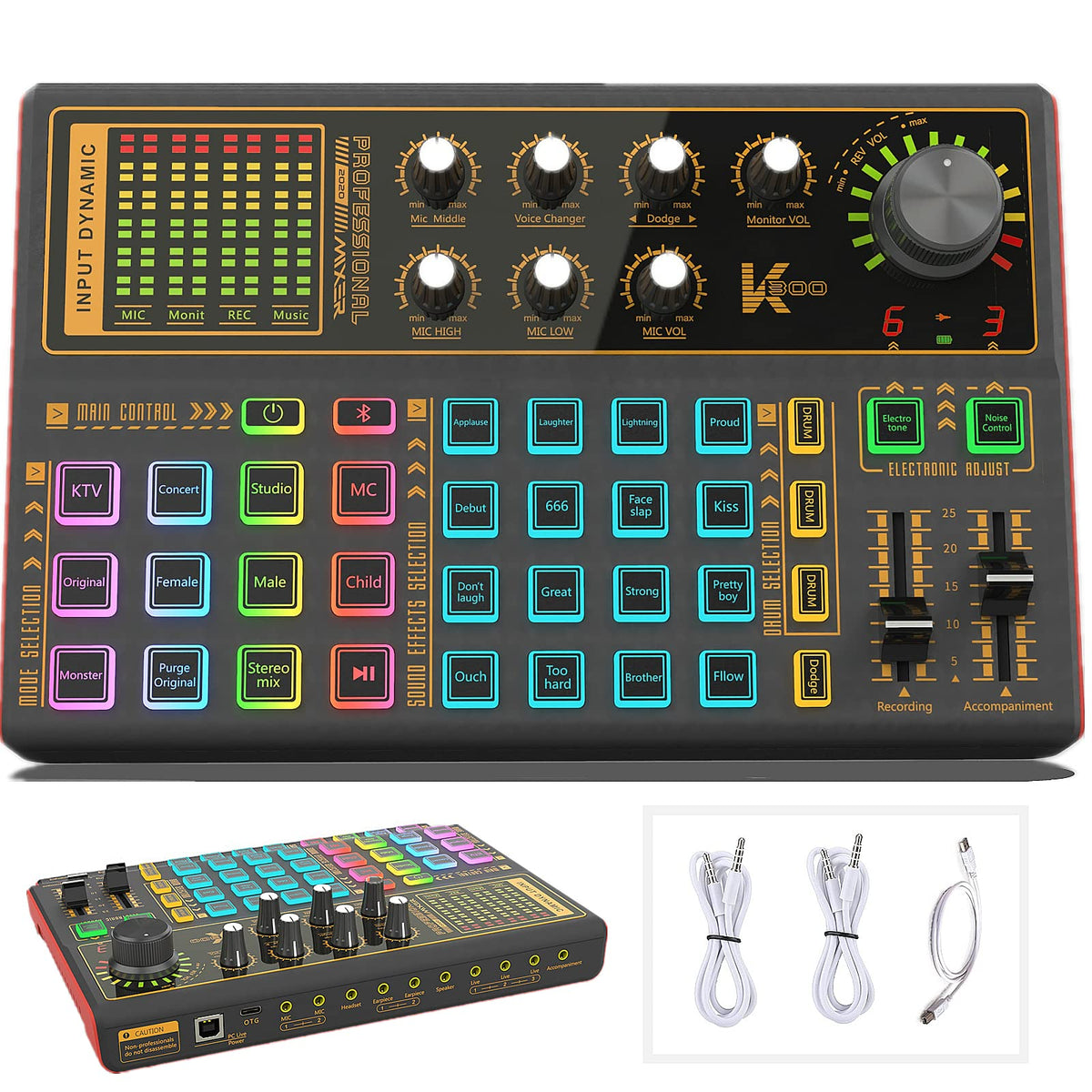 Sound Mixer Board, Led Light Voice Changer Sound Card With Multiple Sound Effects - Live Sound Card