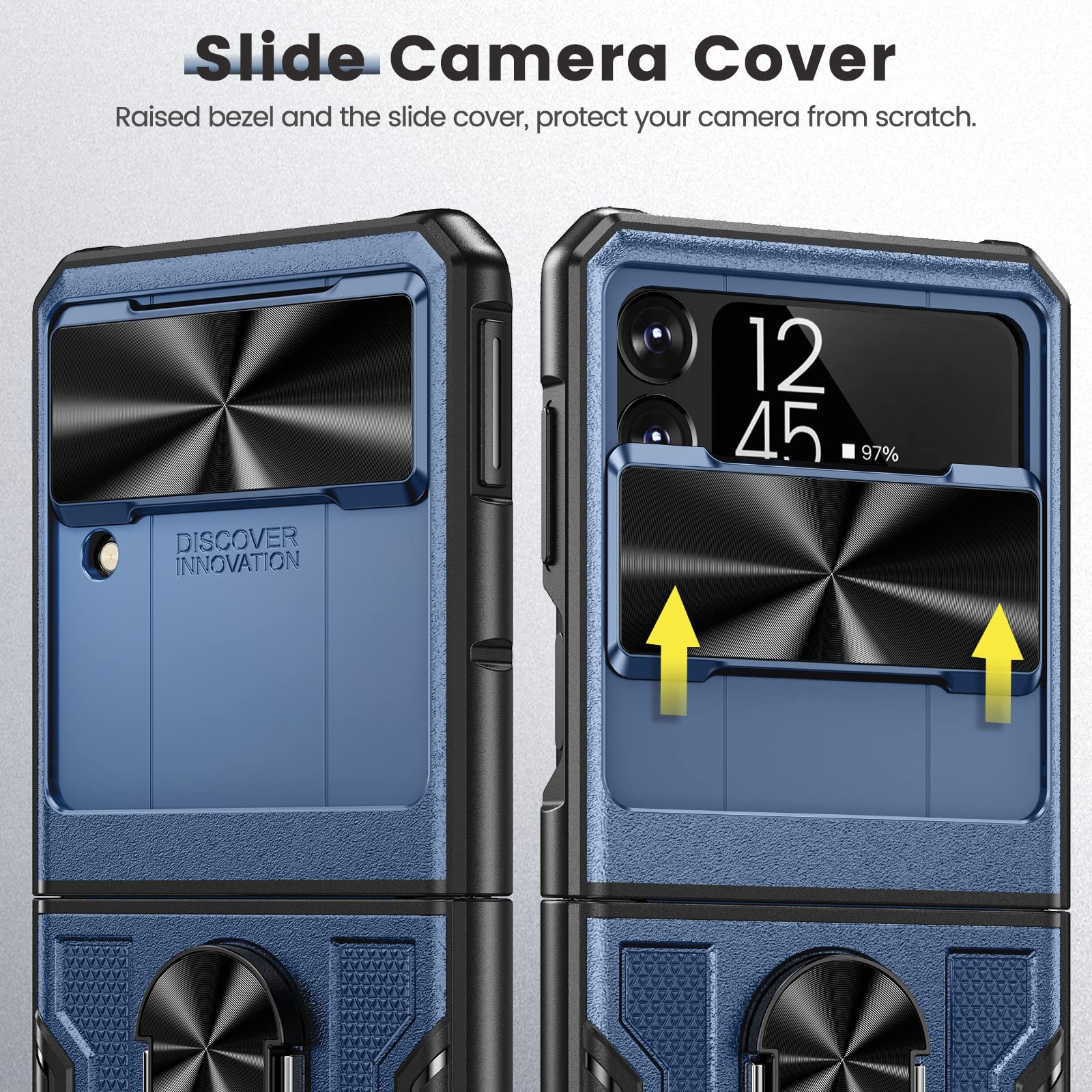 Caka For Samsung Galaxy Z Flip 3 Case, Z Flip 3 Case With Kickstand, Camera Cover & Hinge Protection With Built In 360   Rotate