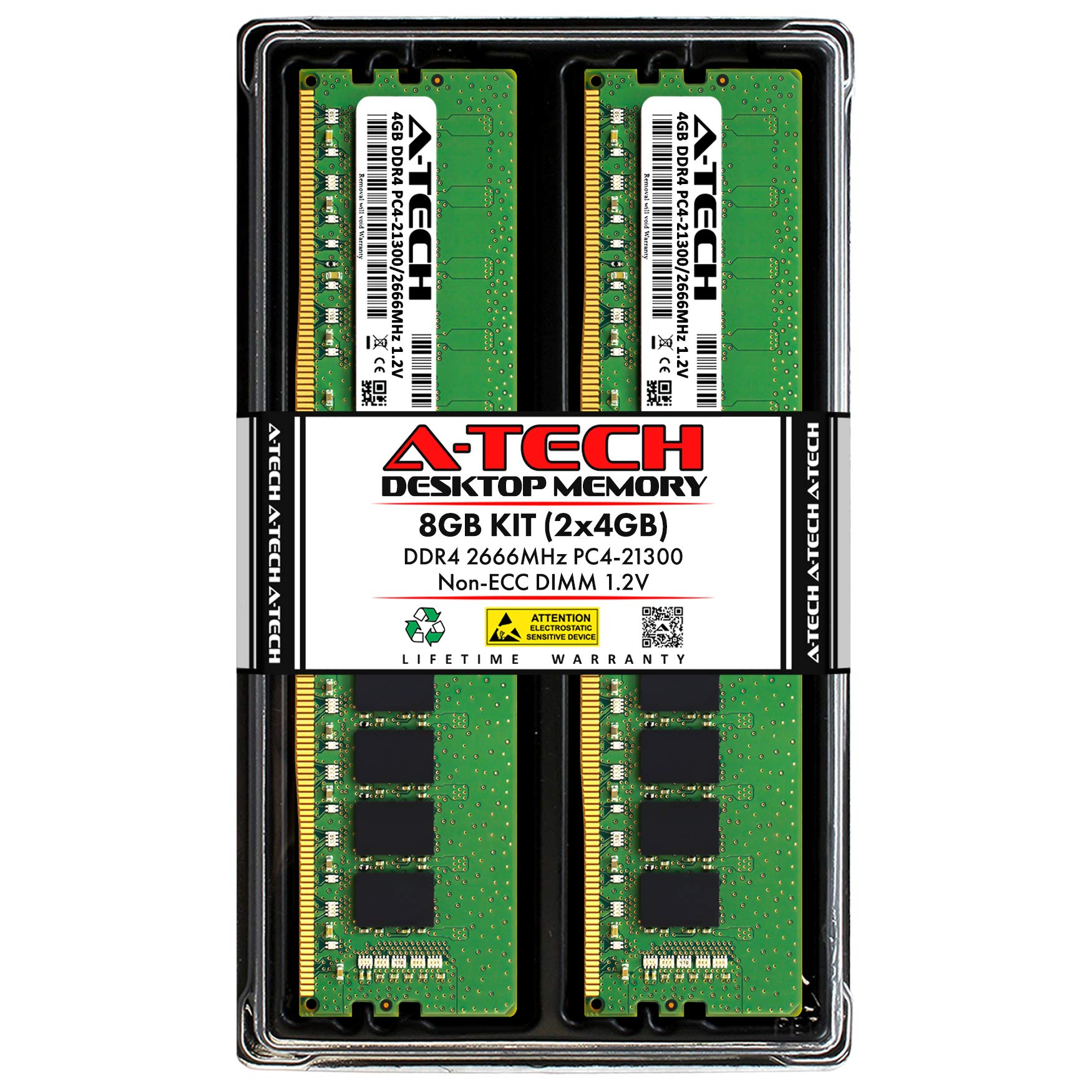 A Tech 8Gb (2X4Gb) Ddr4 2666 Mhz Udimm Pc4 21300 (Pc4 2666V) Cl19 Dimm Non Ecc Desktop Ram Memory Modules