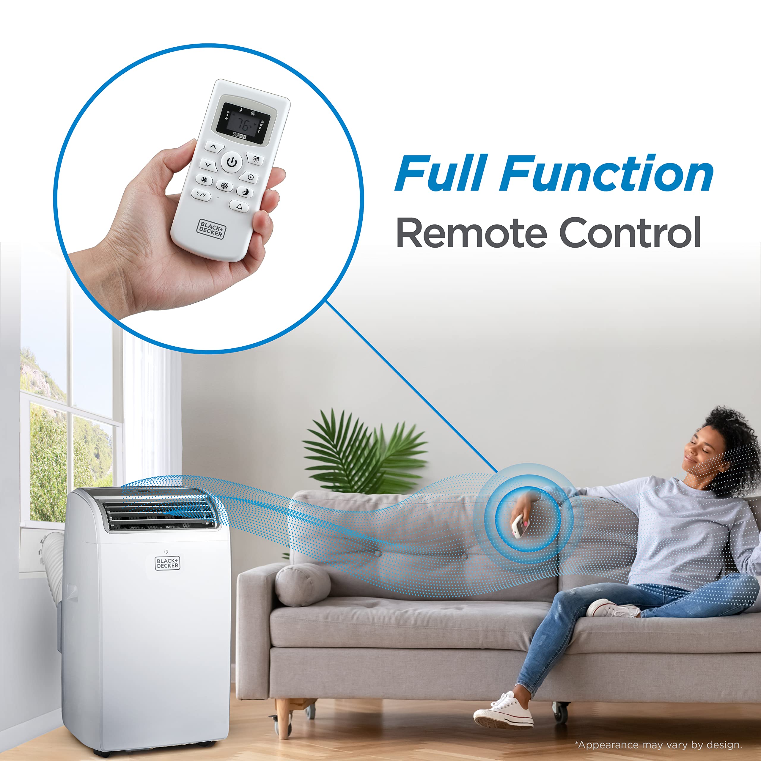 Black+Decker Smart Portable Air Conditioner, 14,000 Btu Ashrae 128 (10,000 Btu Doe) For Rooms Up To 700 Sq. Ft., Smart Portable Ac With Follow Me Remote And Window Kit, Bpact14Wt, White
