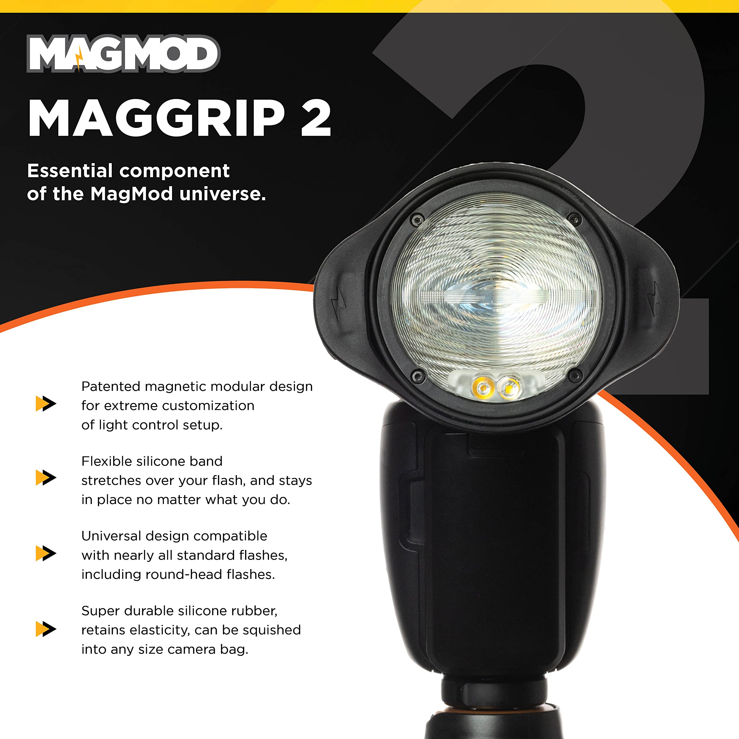 Maggrip 2 By Magmod | Magnetic Light Diffuser Attachment | Universal Silicone Speedlite Mount | Modular Camera Lighting System |