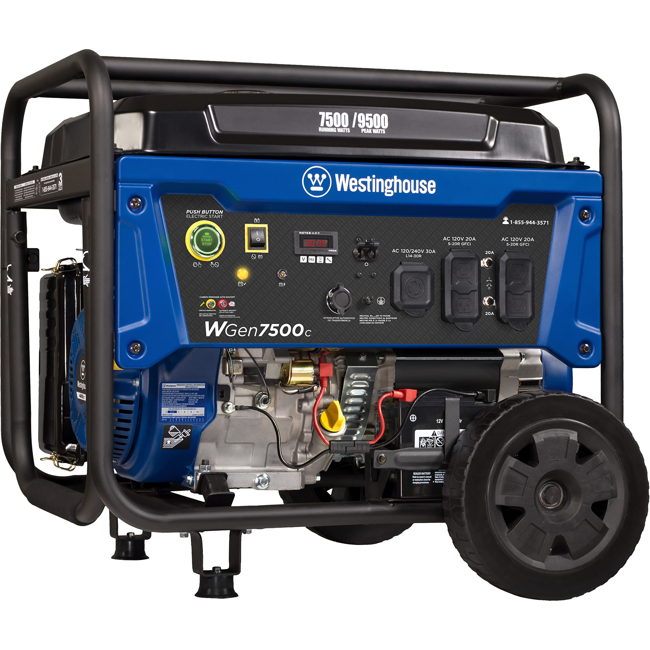 Westinghouse Outdoor Power Equipment 9500 Peak Watt Home Backup Portable Generator, Remote Electric Start With Auto Choke, Trans