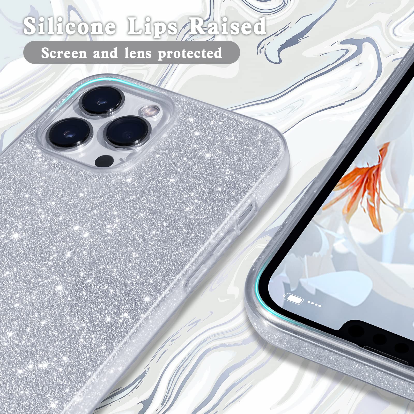 MATEPROX iPhone 13 Pro Case Bling Sparkle Hybrid Protective Cover for 6.1" Silver