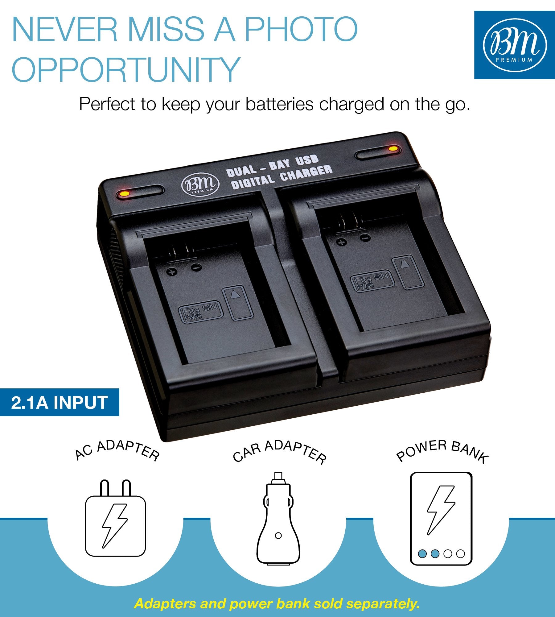 BM Premium 2 Batteries and Dual Bay Charger for Sony ZV E10, A7 II, A6100, A6400, DSC RX10 IV, DSC RX10 II, RX10 III, Alpha 7, Alpha 7R, a7, a7R, A7s, A7s II, a3000 a5000 a5100 a6000 a6300 a6500
