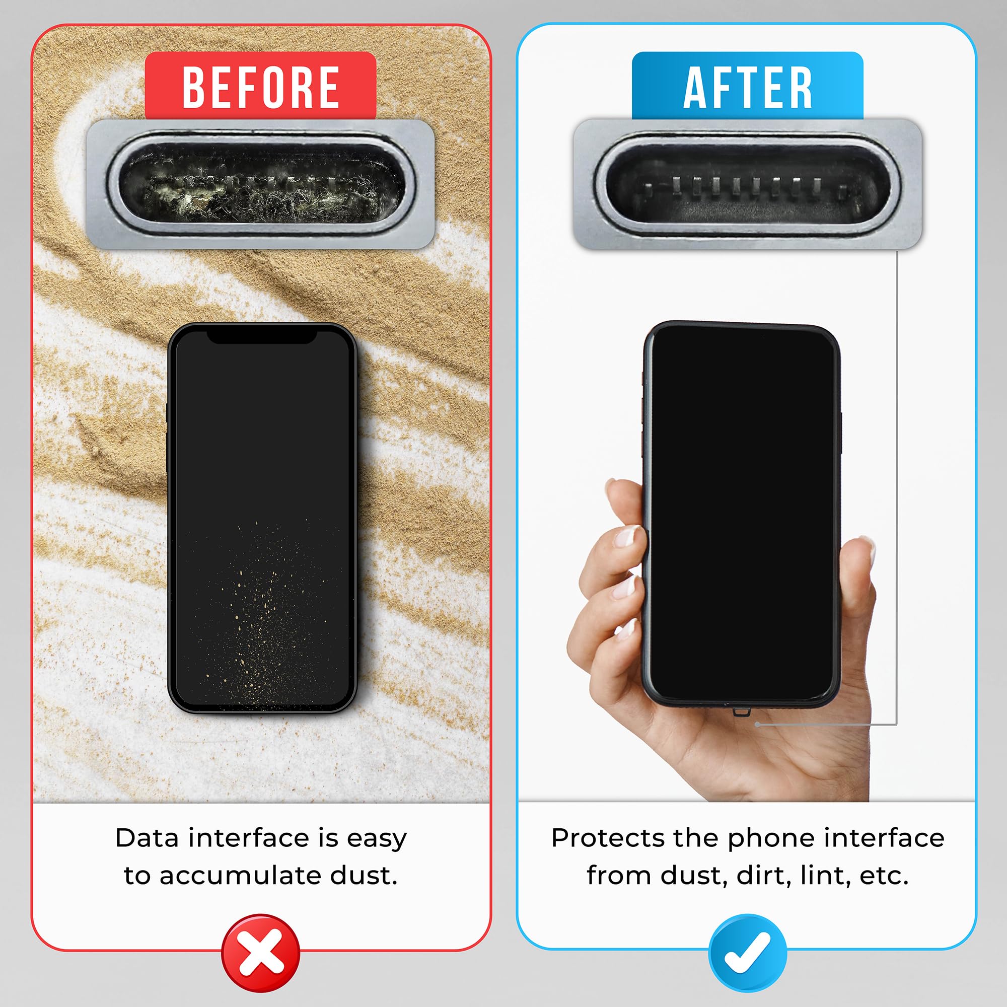 Portplugs Dust Plugs (10 Pack) Flat Design Compatible With Iphone 13, 12, 11, X, 8, 7, Plus, Pro, Max And Air Pods, Includes Cha