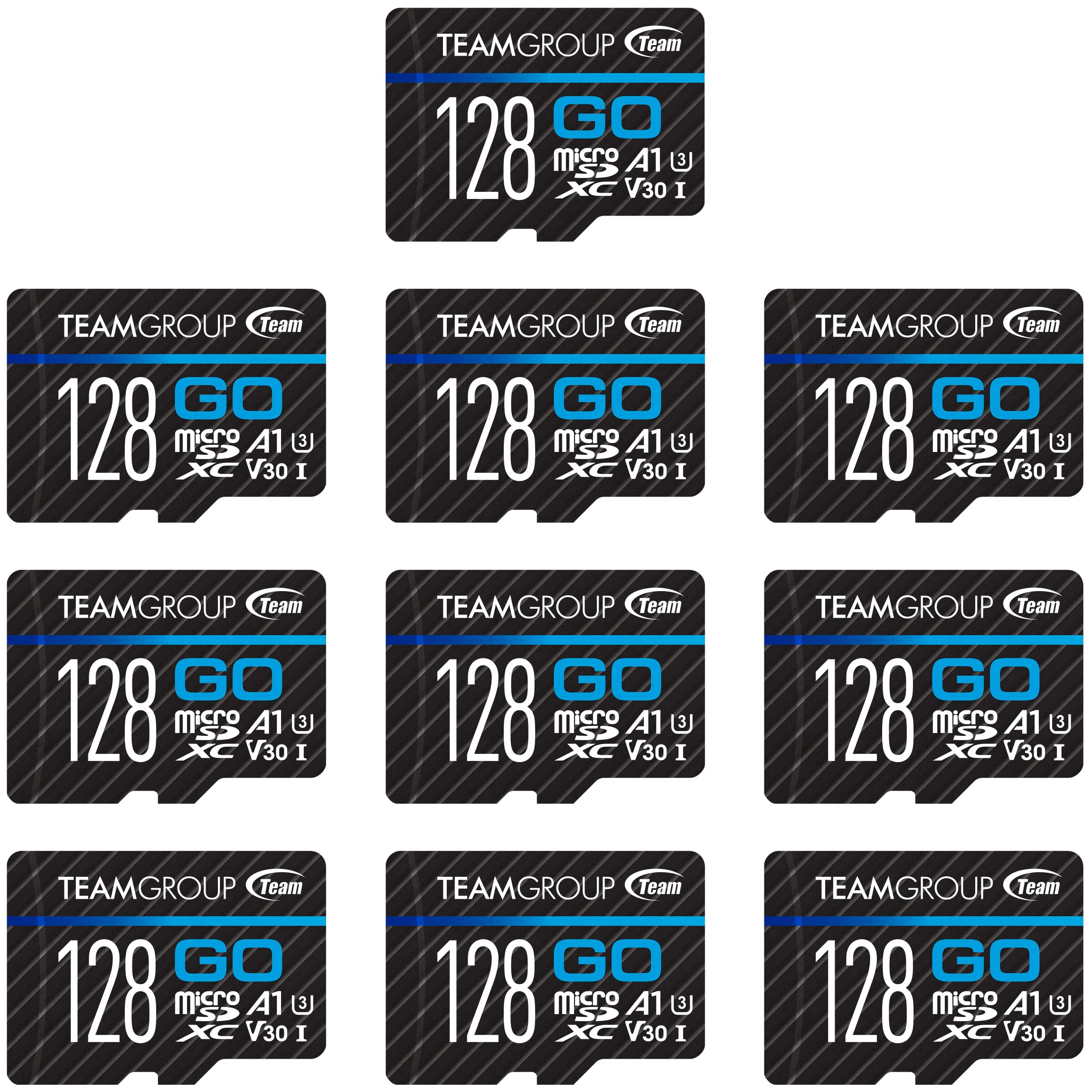 Teamgroup Go Card 128Gb 10 Pack Micro Sdxc Uhs I U3 V30 4K For Gopro & Drone & Action Cameras High Speed Flash Memory Card With Adapter For Outdoor Sports, 4K Shooting, Nintendo Switch Tgusdx128Gu366