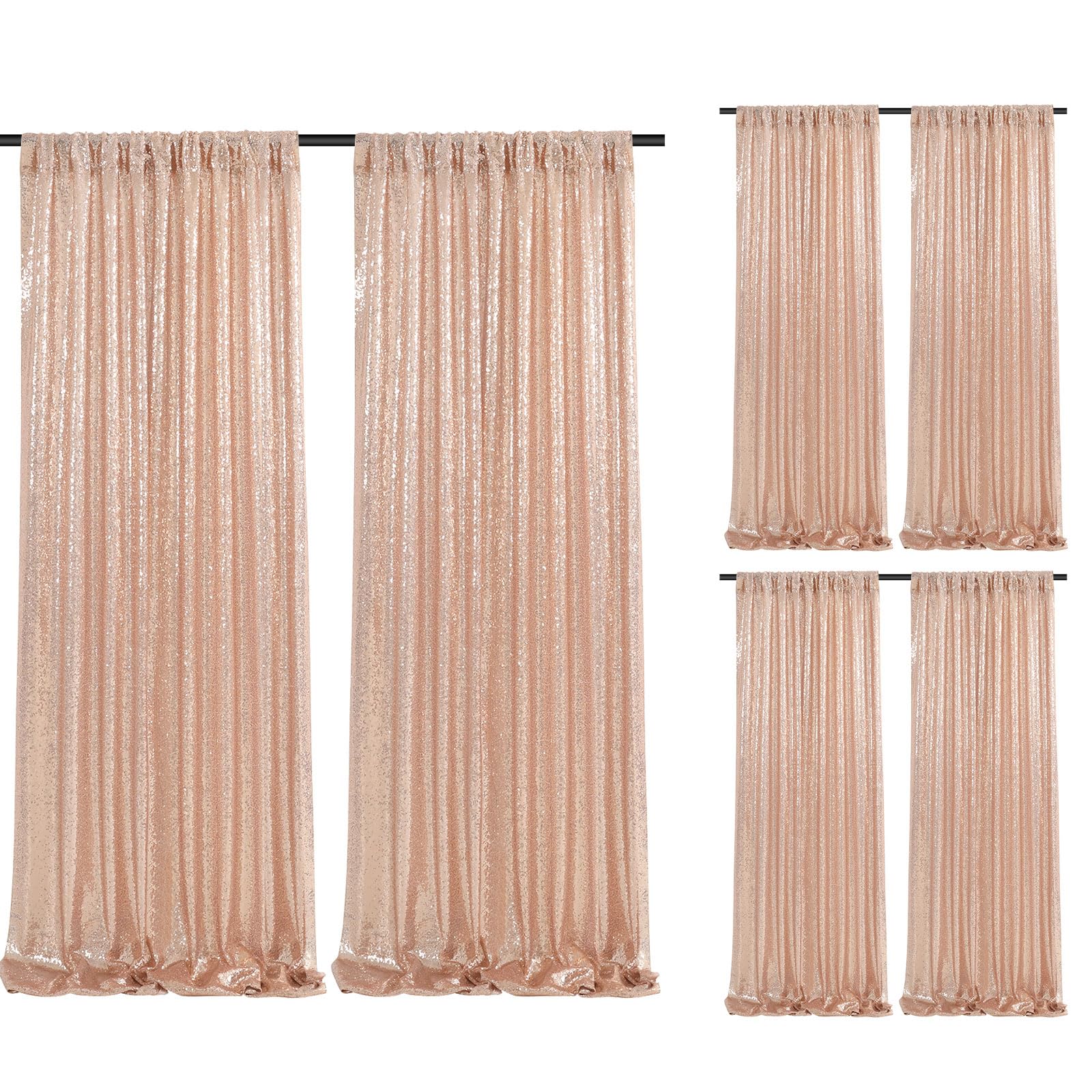 Rose Gold Sequin Backdrop Curtain 6 Pcs 2Ftx8Ft Wedding Party Backdrop Silver Sparkly Fabric Curtains For Wedding Christmas Part