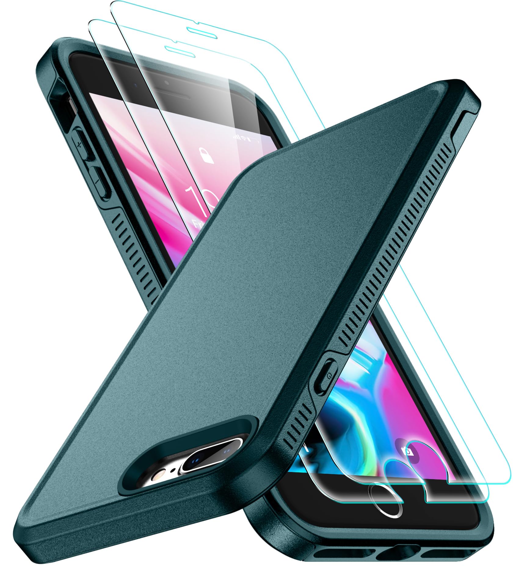 Spidercase For Iphone 7/8 Plus Case, [10 Ft Military Grade Drop Protection] [Non Slip] [2 Pcs Tempered Glass Screen Protector] H