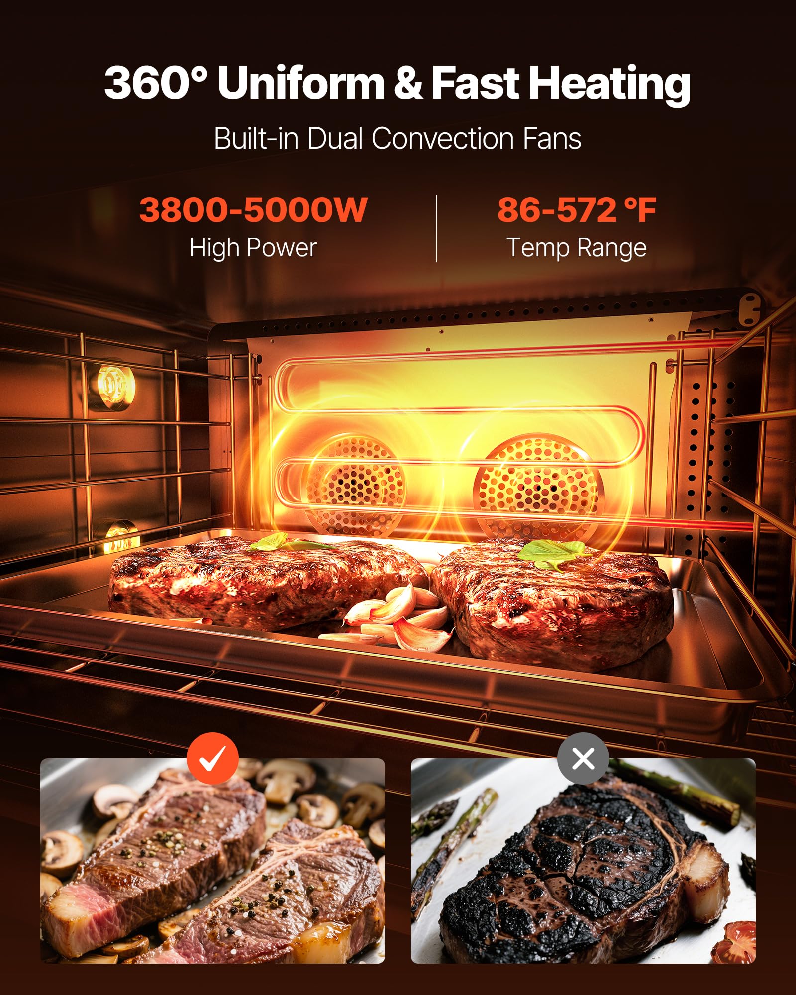 Vevor Commercial Convection Oven, 4.24 Cu.Ft Conventional Countertop Oven For Full-Size Pans, Electric Convection Ovens With 4 R