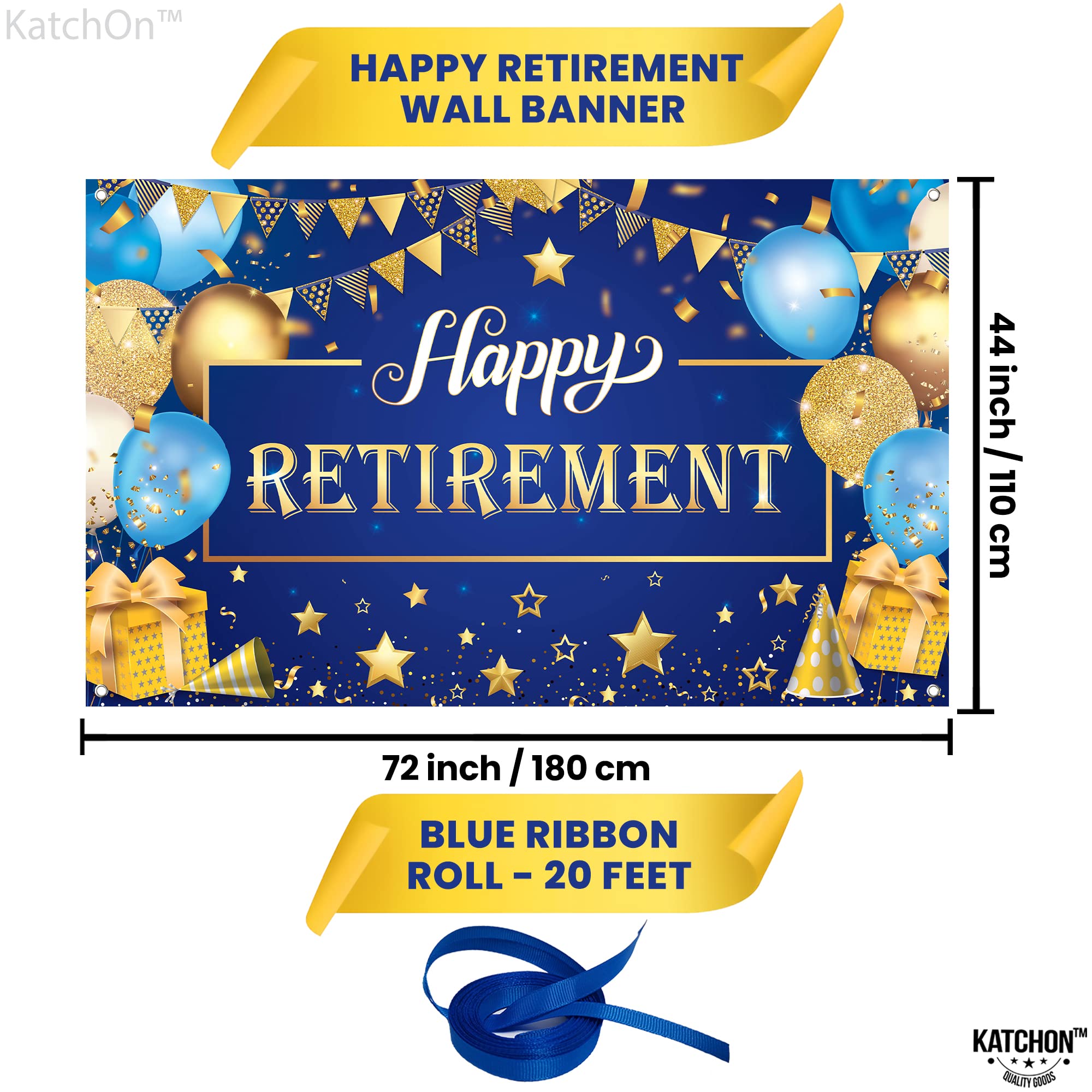 Katchon, Xtralarge Happy Retirement Banner   72X44 Inch | Blue And Gold Retirement Decorations | Happy Retirement Backdrop For R
