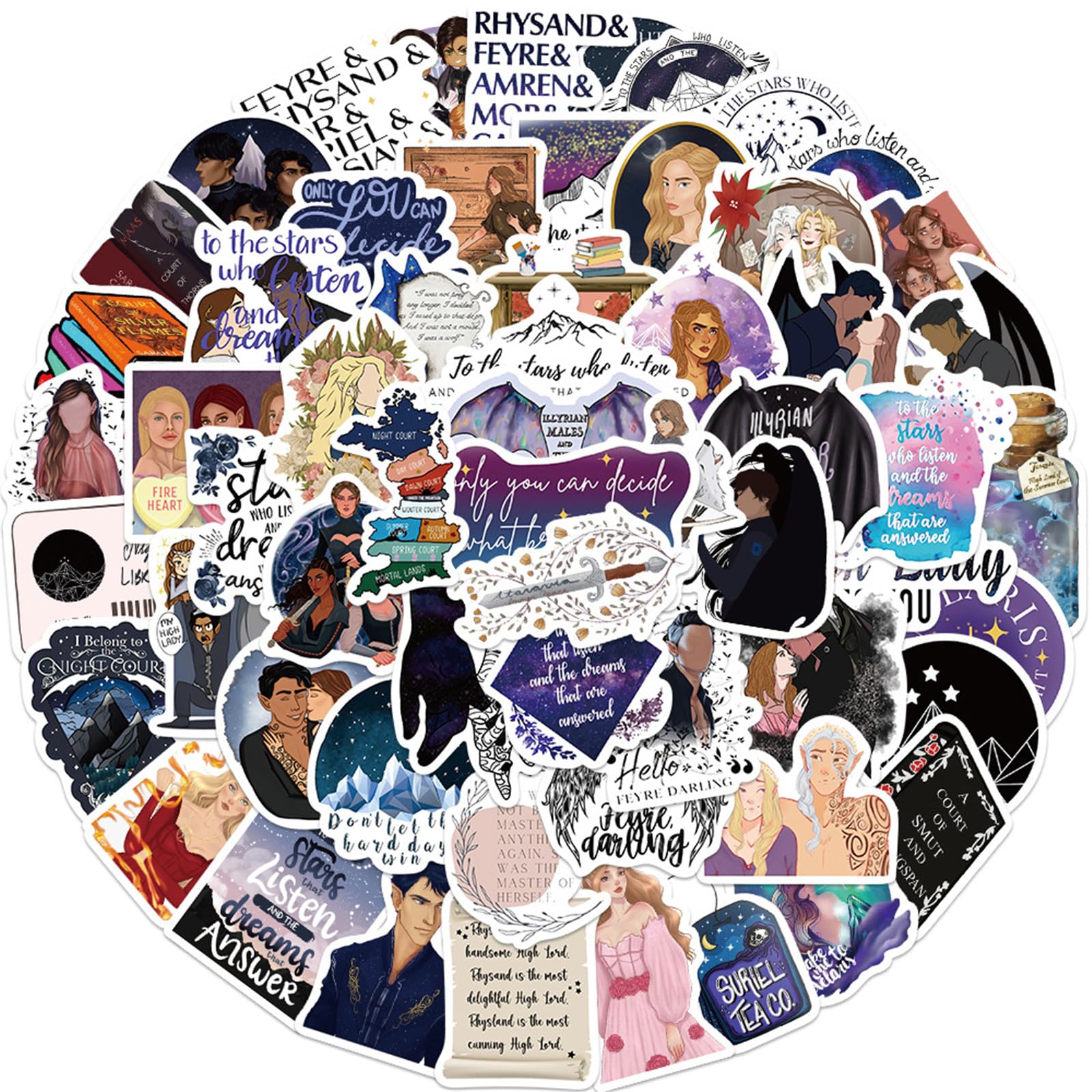 60Pcs Acotar Merchandise Stickers Pack, Book Graphic Vinyl Waterproof Sticker Book Bookish Decals For Water Bottle,Laptop,Phone,