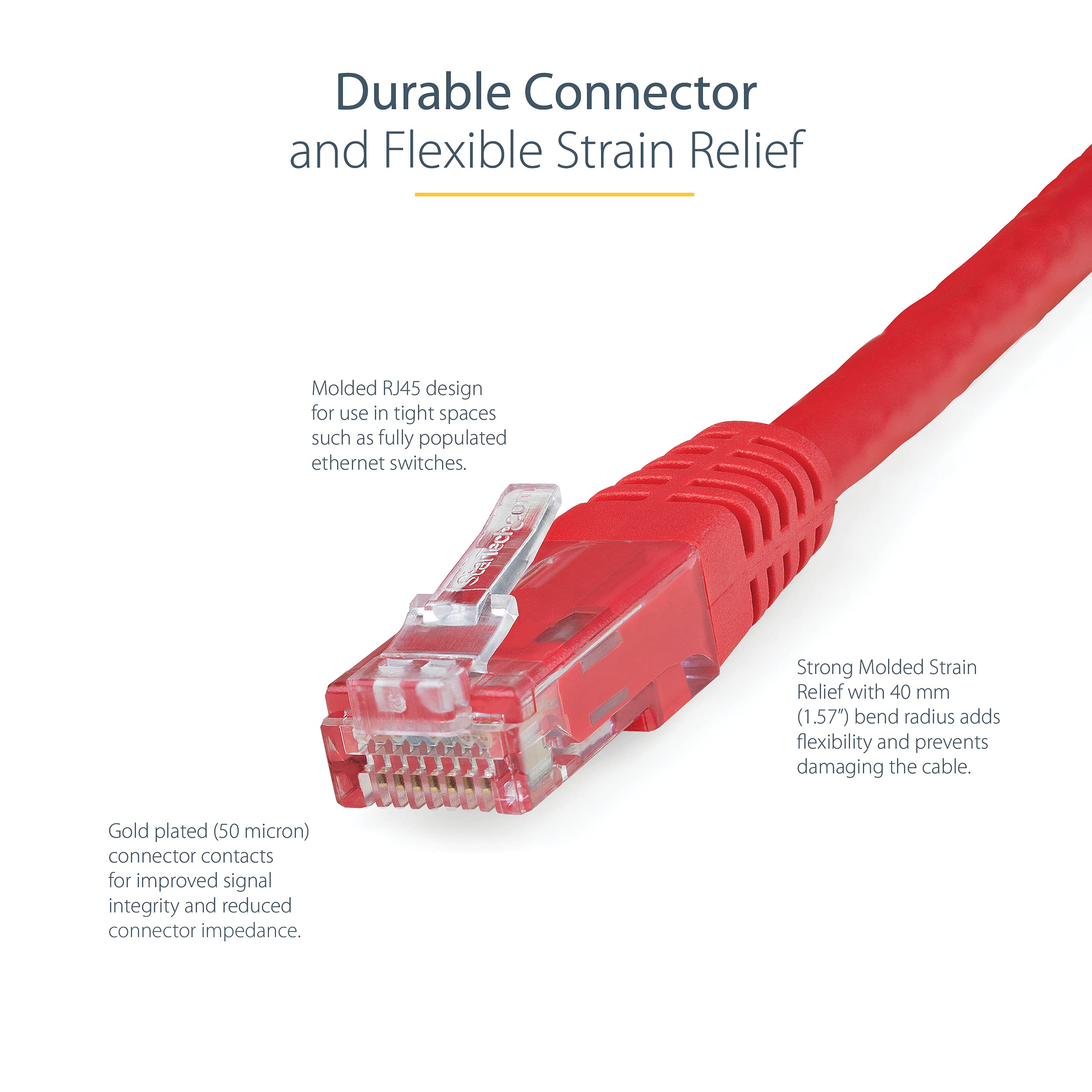 Startech.Com 3Ft Cat6 Ethernet Cable   Red Cat 6 Gigabit Ethernet Wire  650Mhz 100W Poe++ Rj45 Utp Molded Category 6 Network/Pat