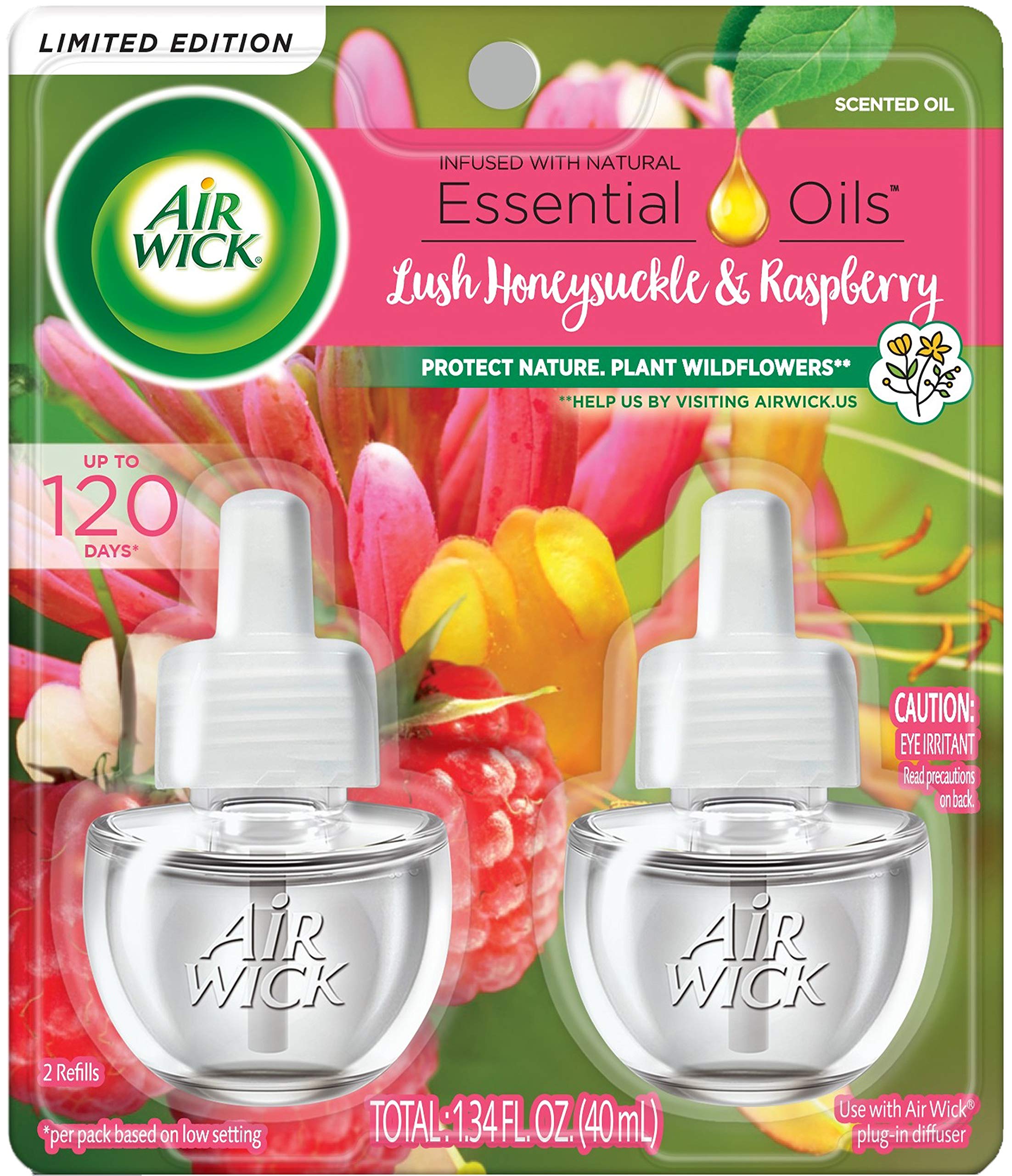 Air Wick Plug in Scented Oil Refill, 2 ct, Lush Honeysuckle and Raspberry, Air Freshener, Essential Oils, Spring Collection